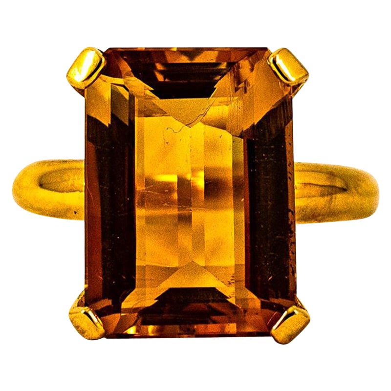 Art Deco Style 10.00 Carat Octagon Cut Citrine Yellow Gold Cocktail Ring For Sale