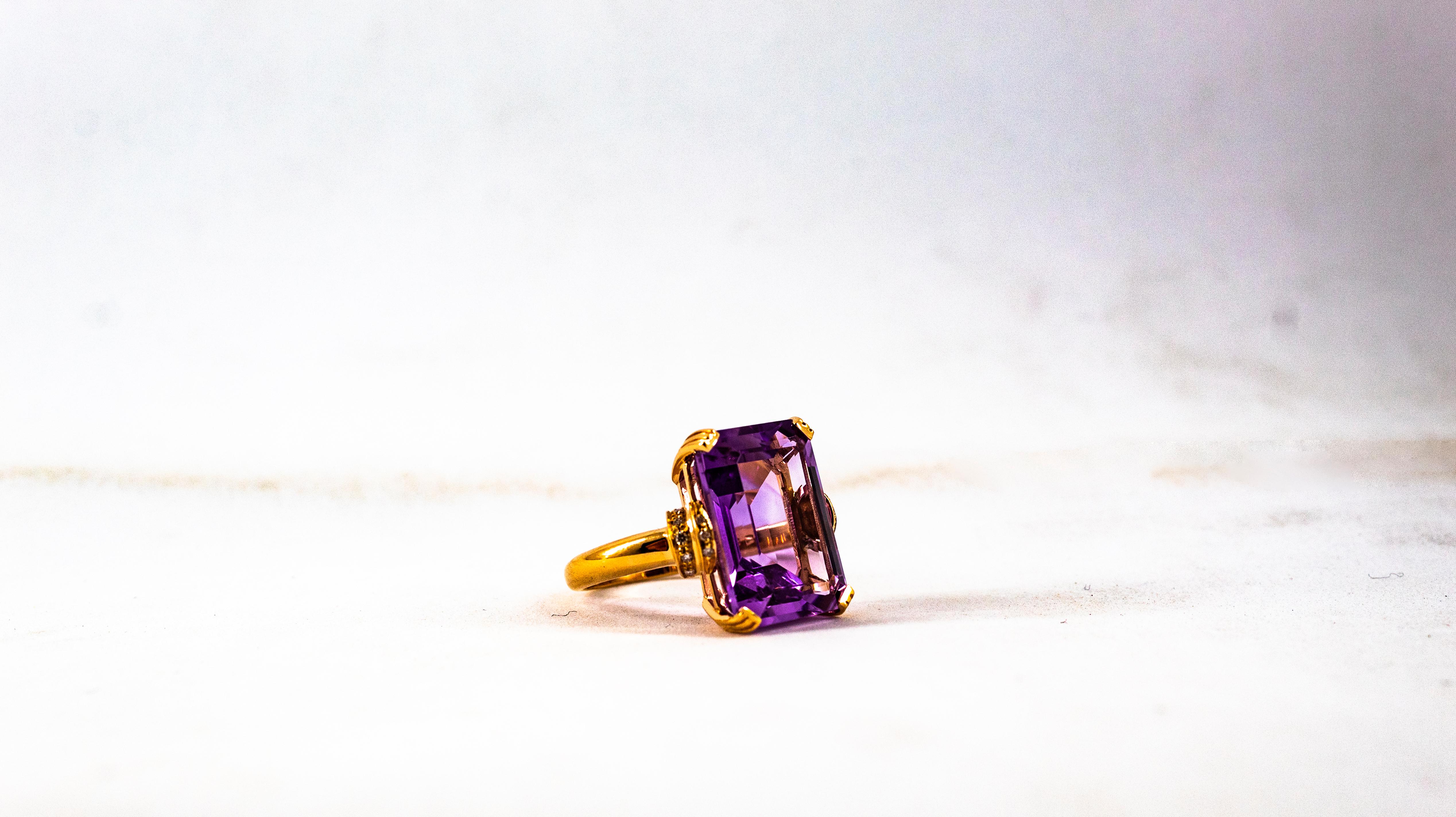Art Deco Style 10.07 Carat White Diamond Amethyst Yellow Gold Cocktail Ring For Sale 5