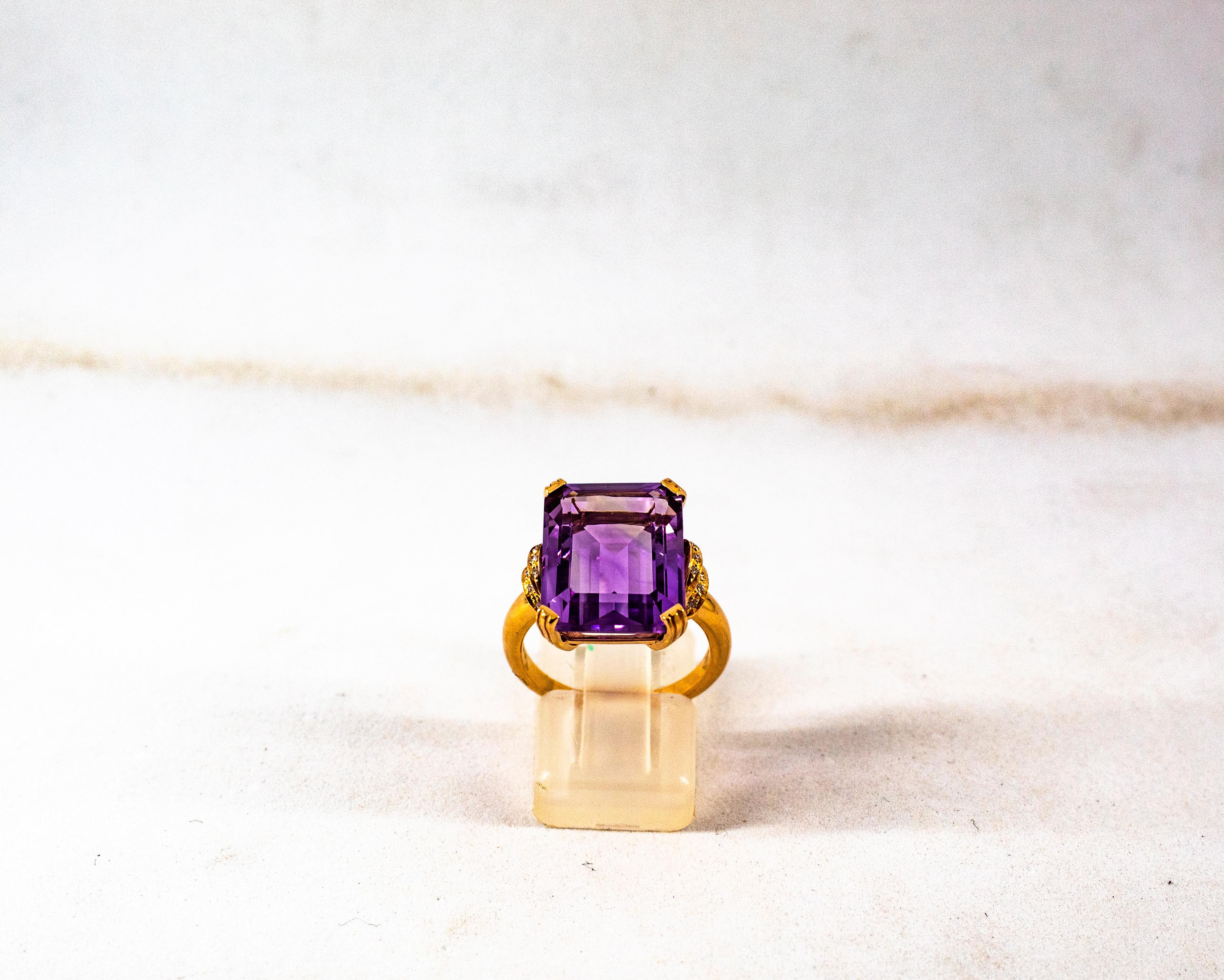 This Ring is made of 14K Yellow Gold.
This Ring has 0.06 Carats of White Brilliant Cut Diamonds.
This Ring has a 10.00 Carats Amethyst.
This Ring is inspired by Art Deco.

This Ring is available also in 9 or 18K Yellow or White Gold.
This Ring is
