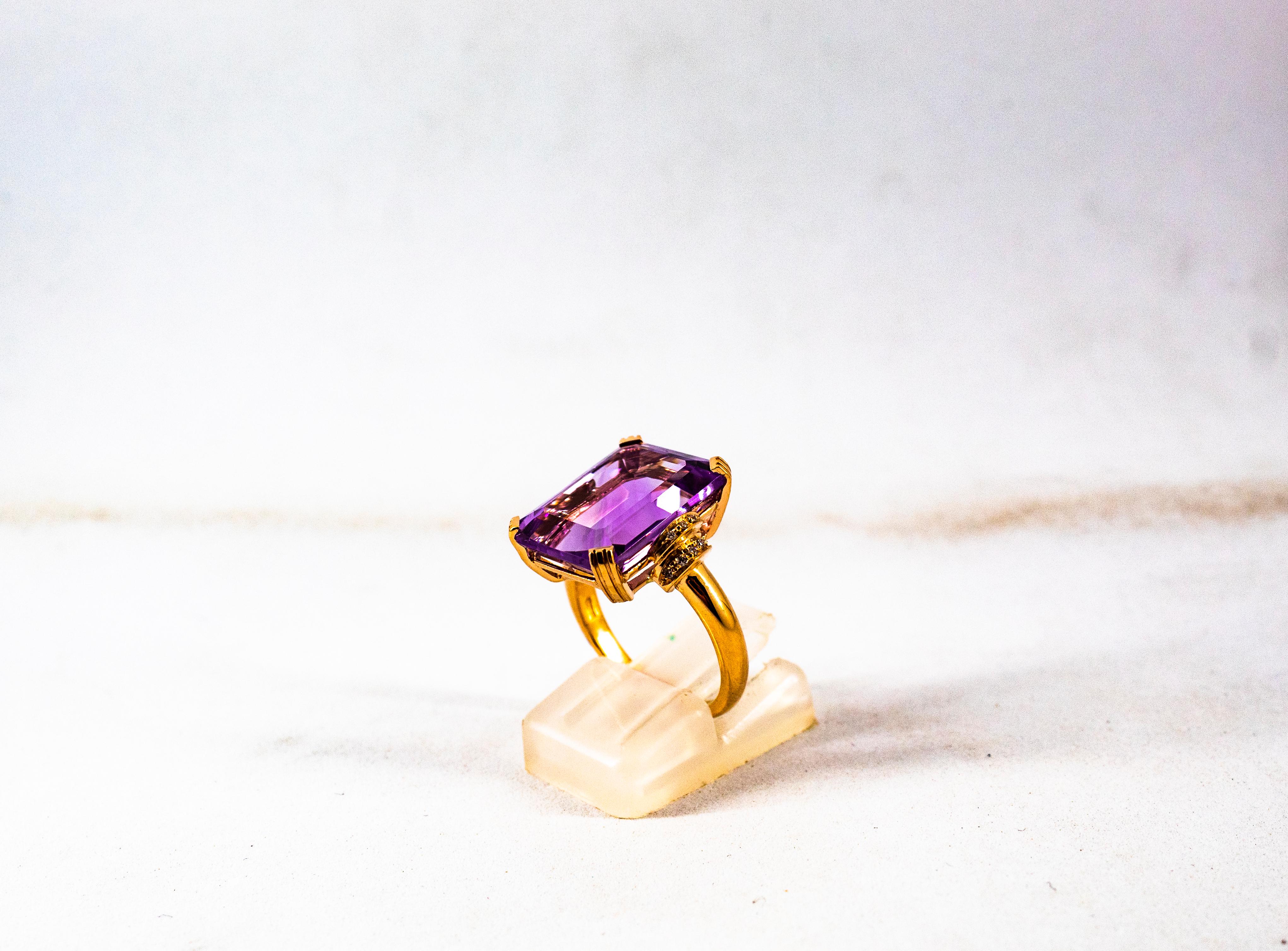 Brilliant Cut Art Deco Style 10.07 Carat White Diamond Amethyst Yellow Gold Cocktail Ring For Sale