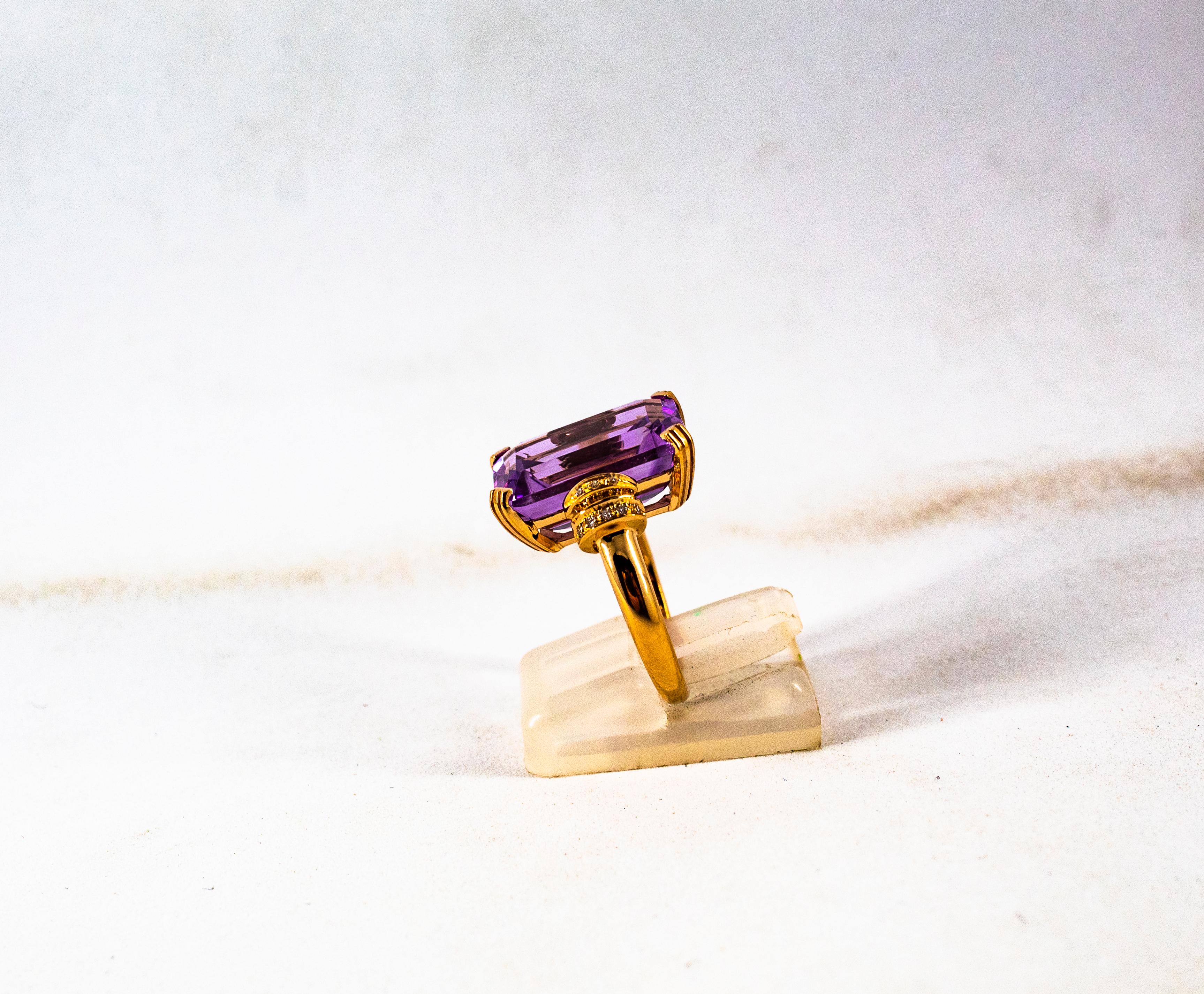 Art Deco Style 10.07 Carat White Diamond Amethyst Yellow Gold Cocktail Ring In New Condition For Sale In Naples, IT