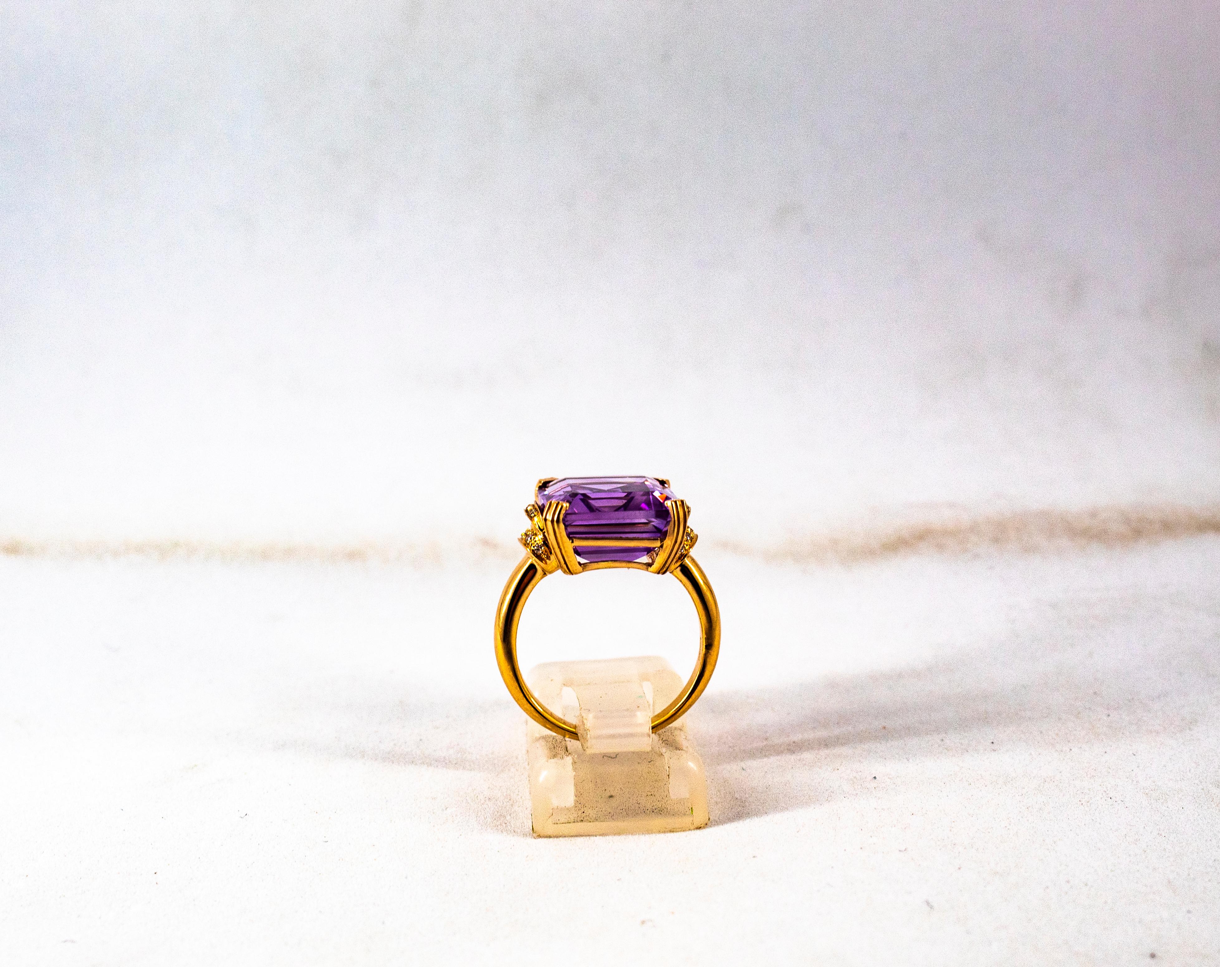 Women's or Men's Art Deco Style 10.07 Carat White Diamond Amethyst Yellow Gold Cocktail Ring For Sale
