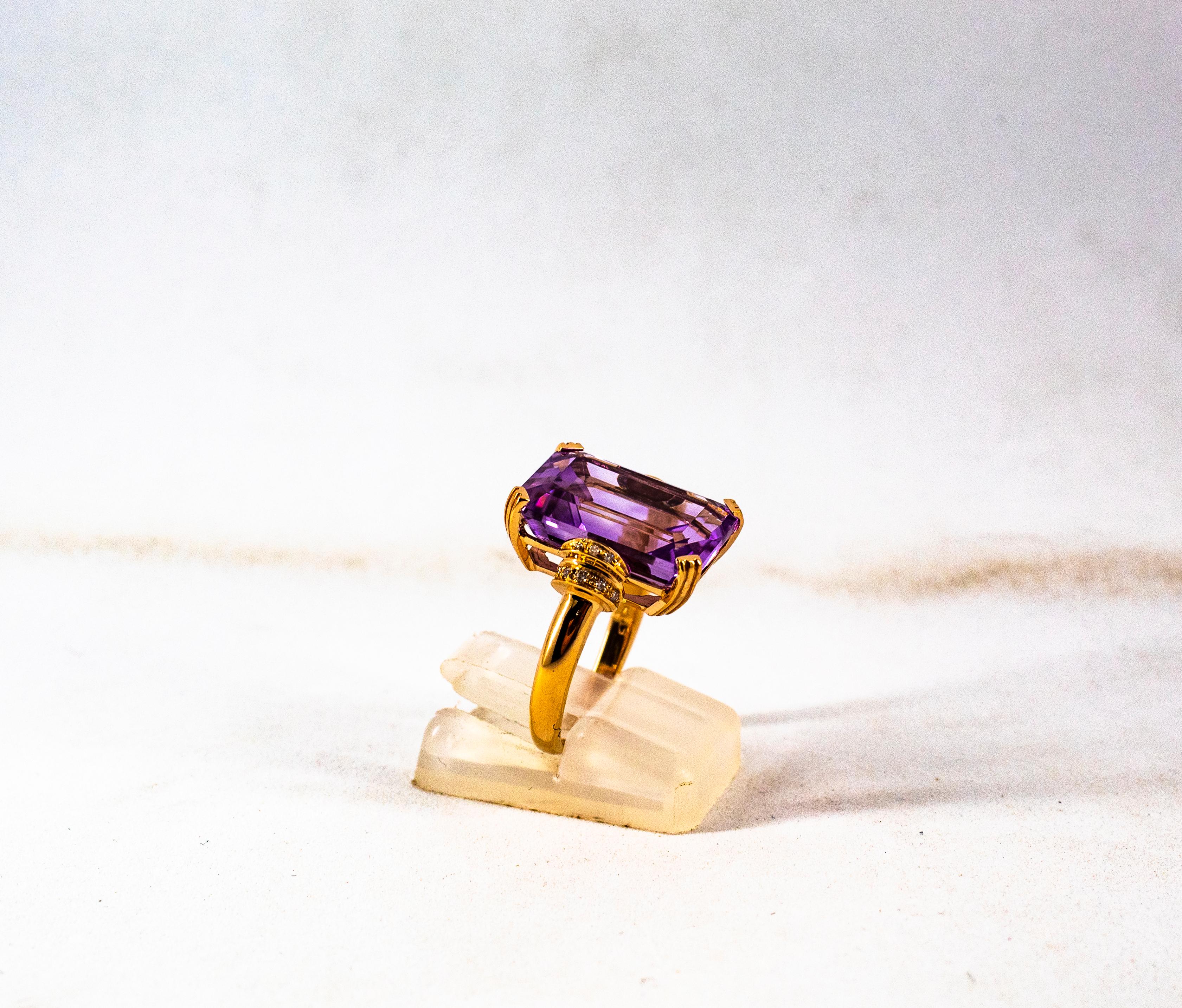 Art Deco Style 10.07 Carat White Diamond Amethyst Yellow Gold Cocktail Ring For Sale 1