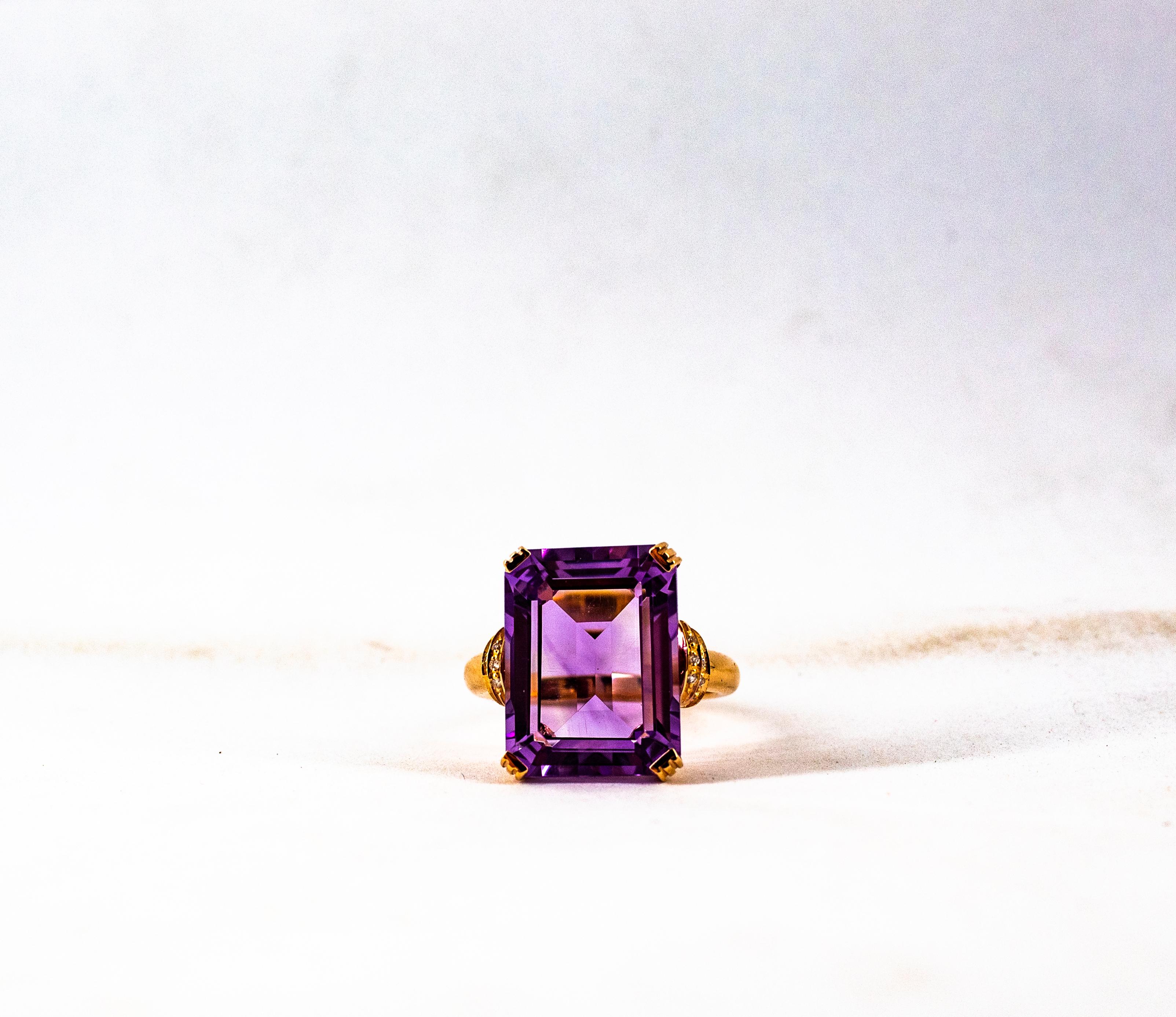 Art Deco Style 10.07 Carat White Diamond Amethyst Yellow Gold Cocktail Ring For Sale 2
