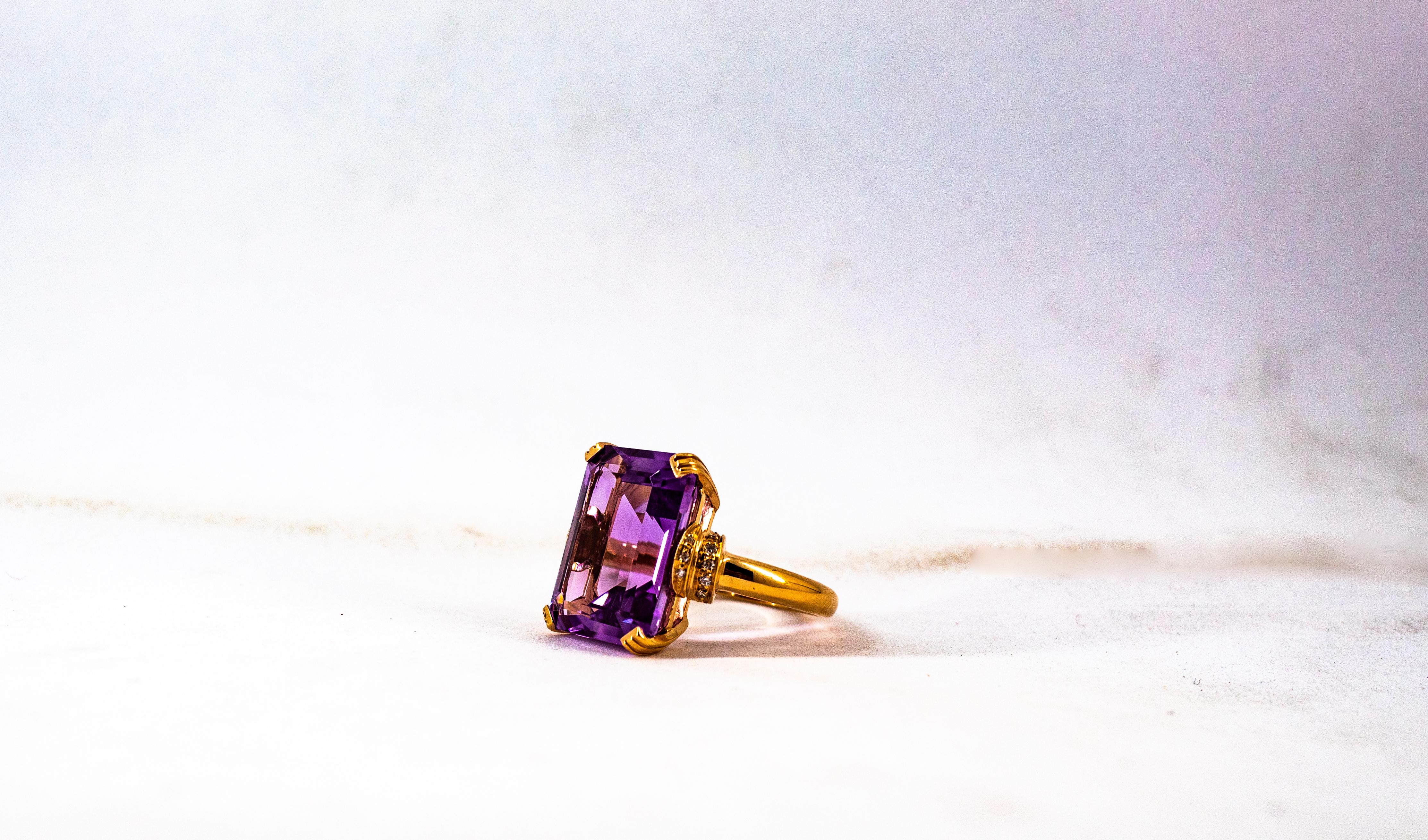Art Deco Style 10.07 Carat White Diamond Amethyst Yellow Gold Cocktail Ring For Sale 3