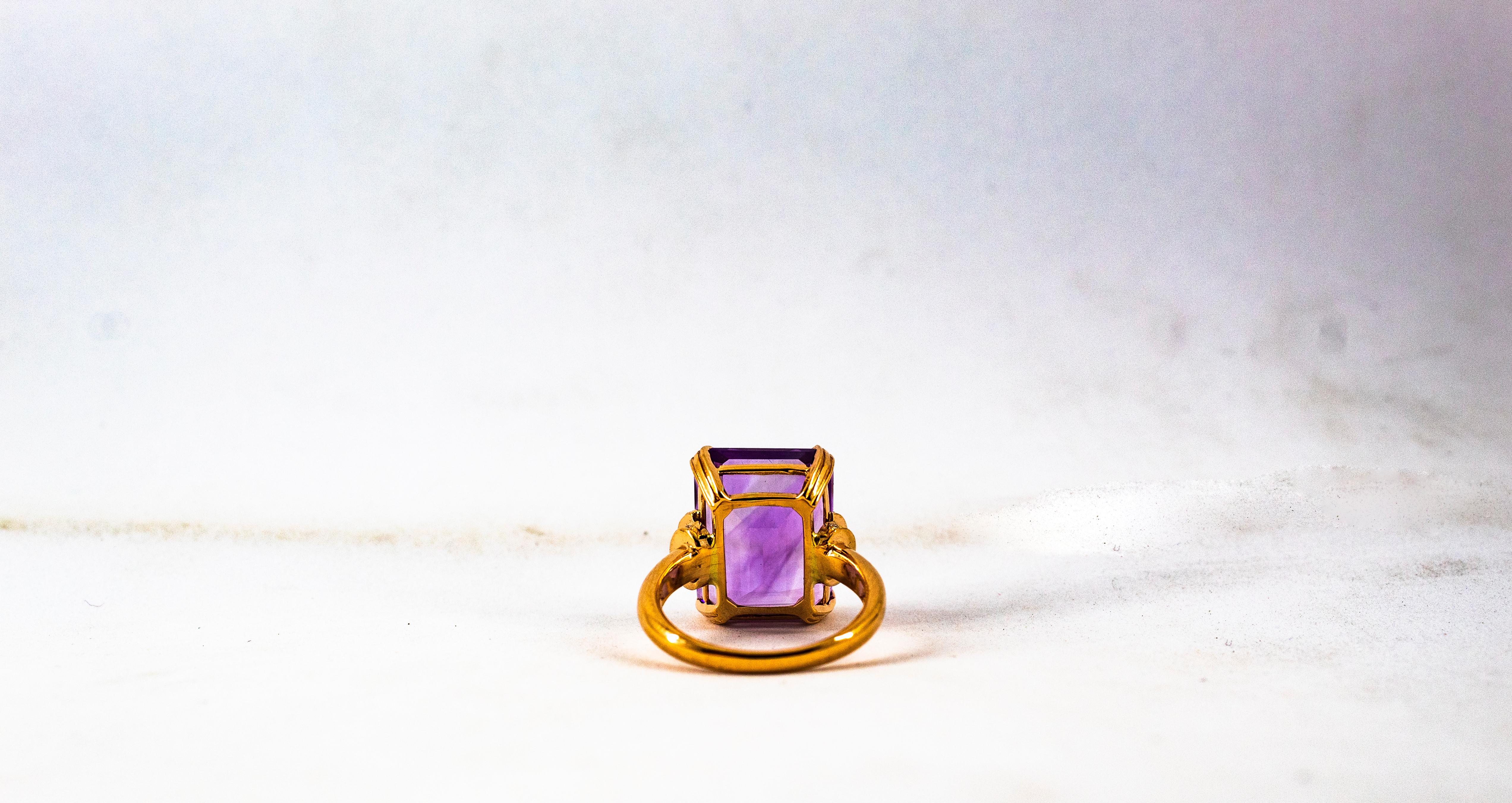 Art Deco Style 10.07 Carat White Diamond Amethyst Yellow Gold Cocktail Ring For Sale 4
