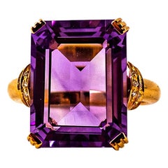 Anillo de cóctel de oro amarillo con diamante blanco amatista de 10,07 quilates estilo art déco