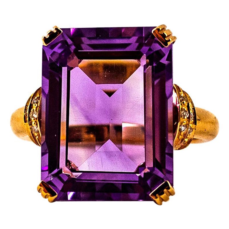 Anillo de cóctel de oro amarillo con diamante blanco amatista de 10,07 quilates estilo art déco