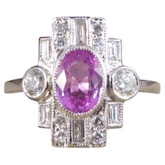 Art Deco Style 1.00ct Pink Sapphire and Diamond Geometric Cluster Ring in Plat