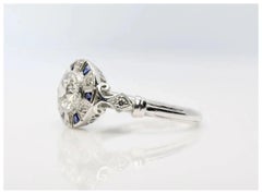 Art Deco Style 1.01 CTW Diamond & Sapphire Target Engagement Ring Platinum