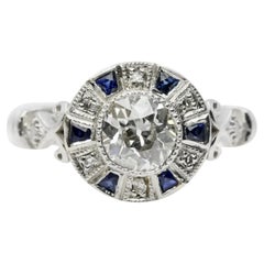 Art Deco Style 1.01 CTW Diamond & Sapphire Target Engagement Ring Platinum