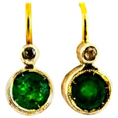 Art Deco Style 1.02 Carat Emerald White Diamond Yellow Gold Lever-Back Earrings