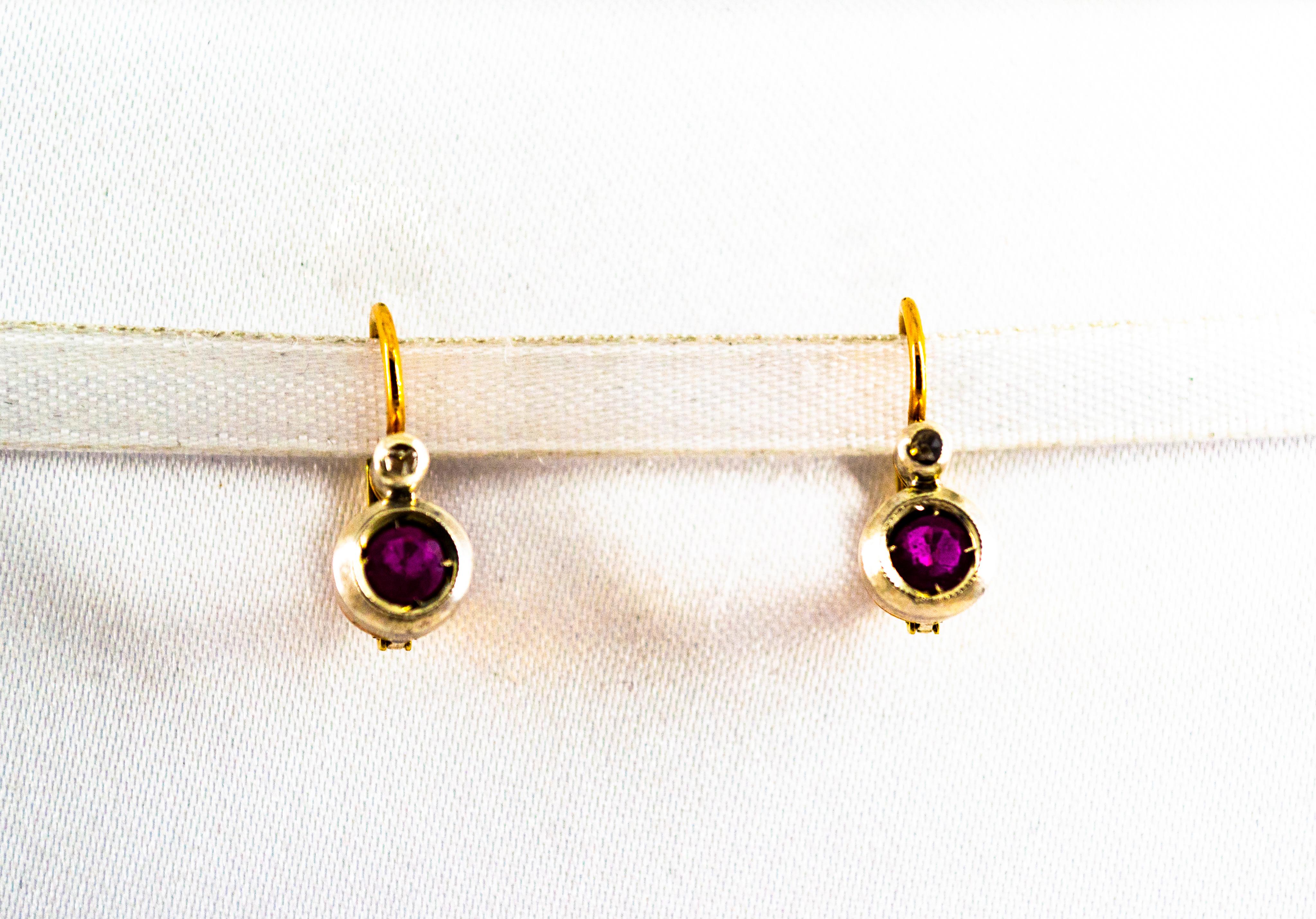 Art Deco Style 1.02 Carat Ruby White Diamond Yellow Gold Lever-Back Earrings 10