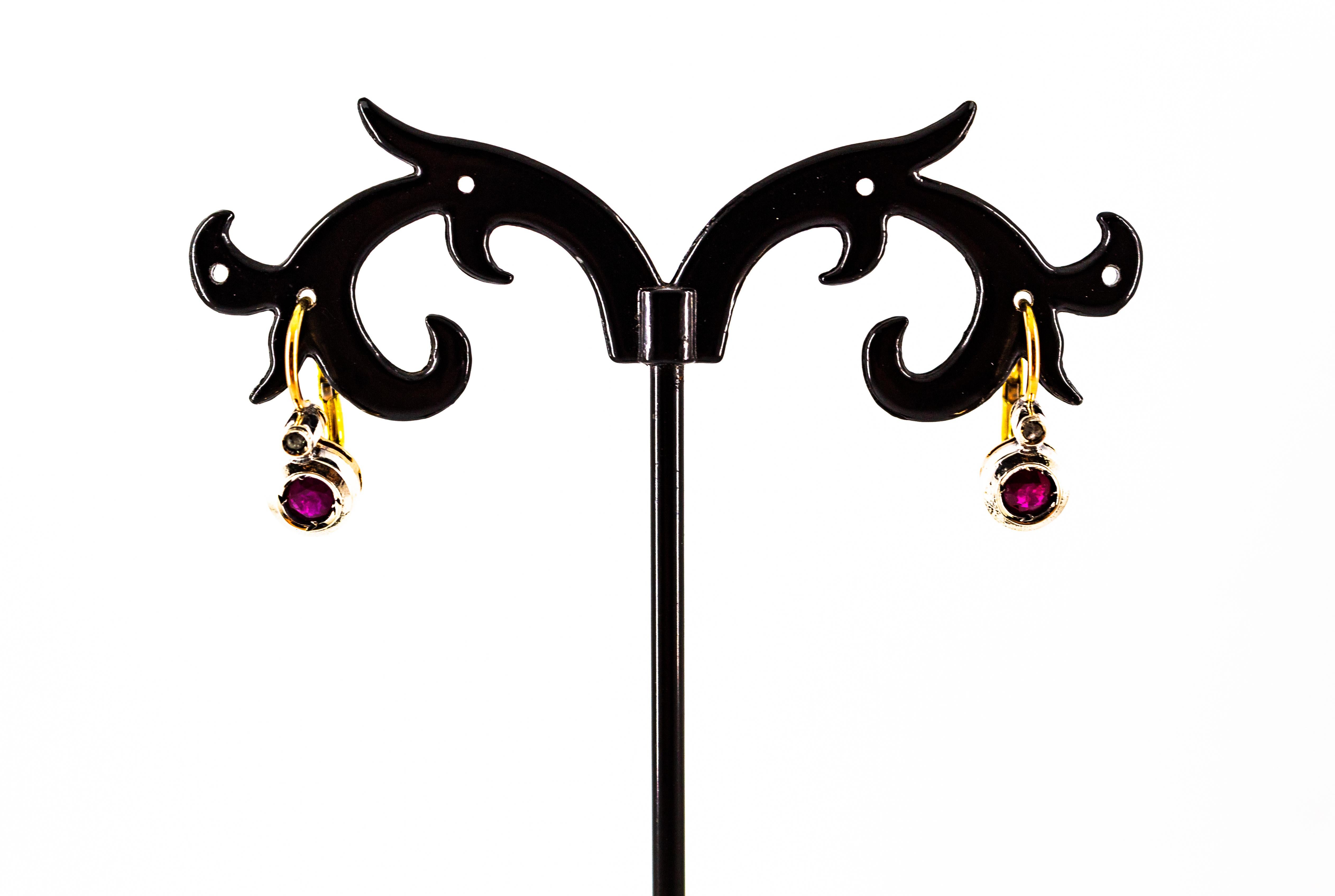 Art Deco Style 1.02 Carat Ruby White Diamond Yellow Gold Lever-Back Earrings For Sale 12