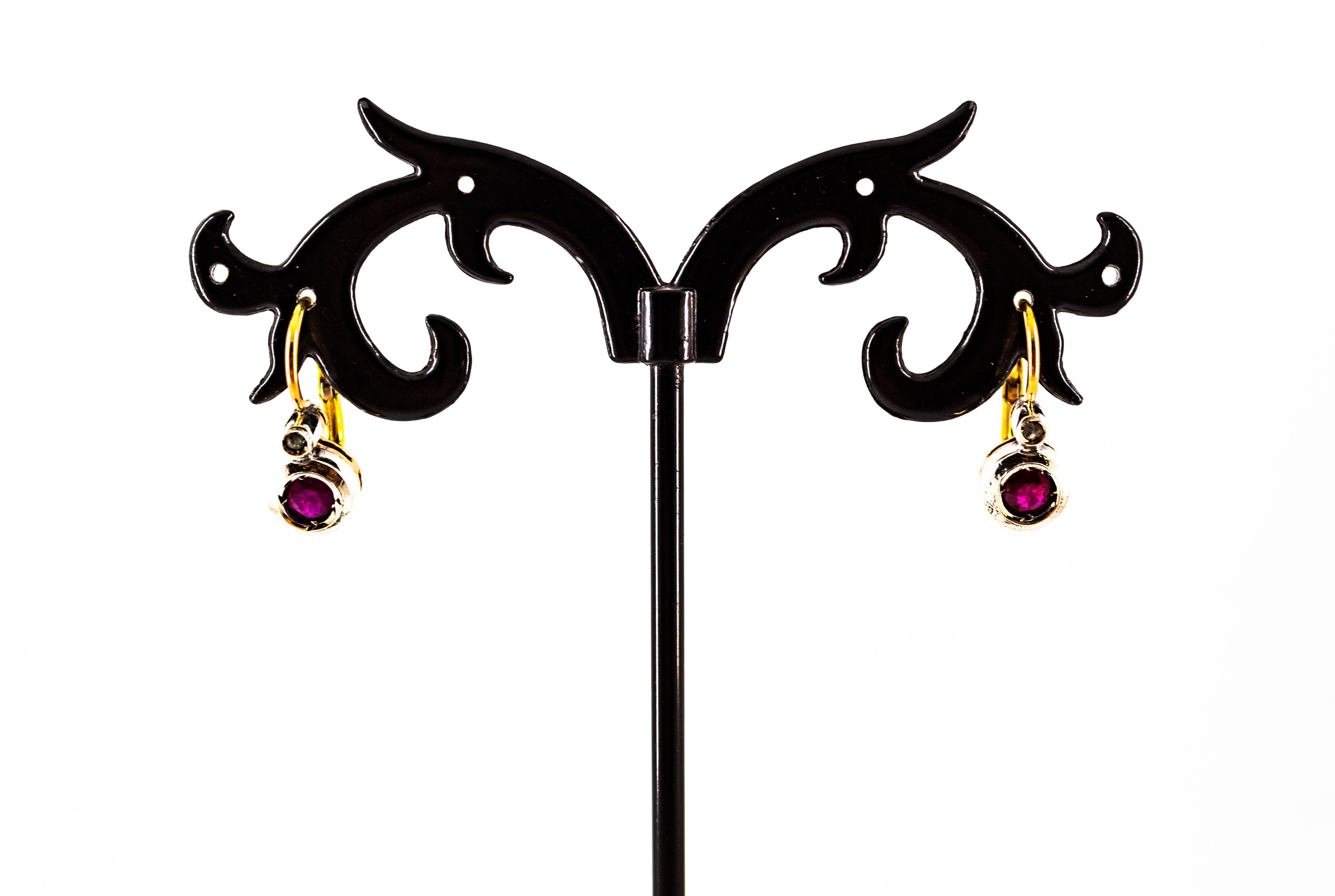 Art Deco Style 1.02 Carat Ruby White Diamond Yellow Gold Lever-Back Earrings 12