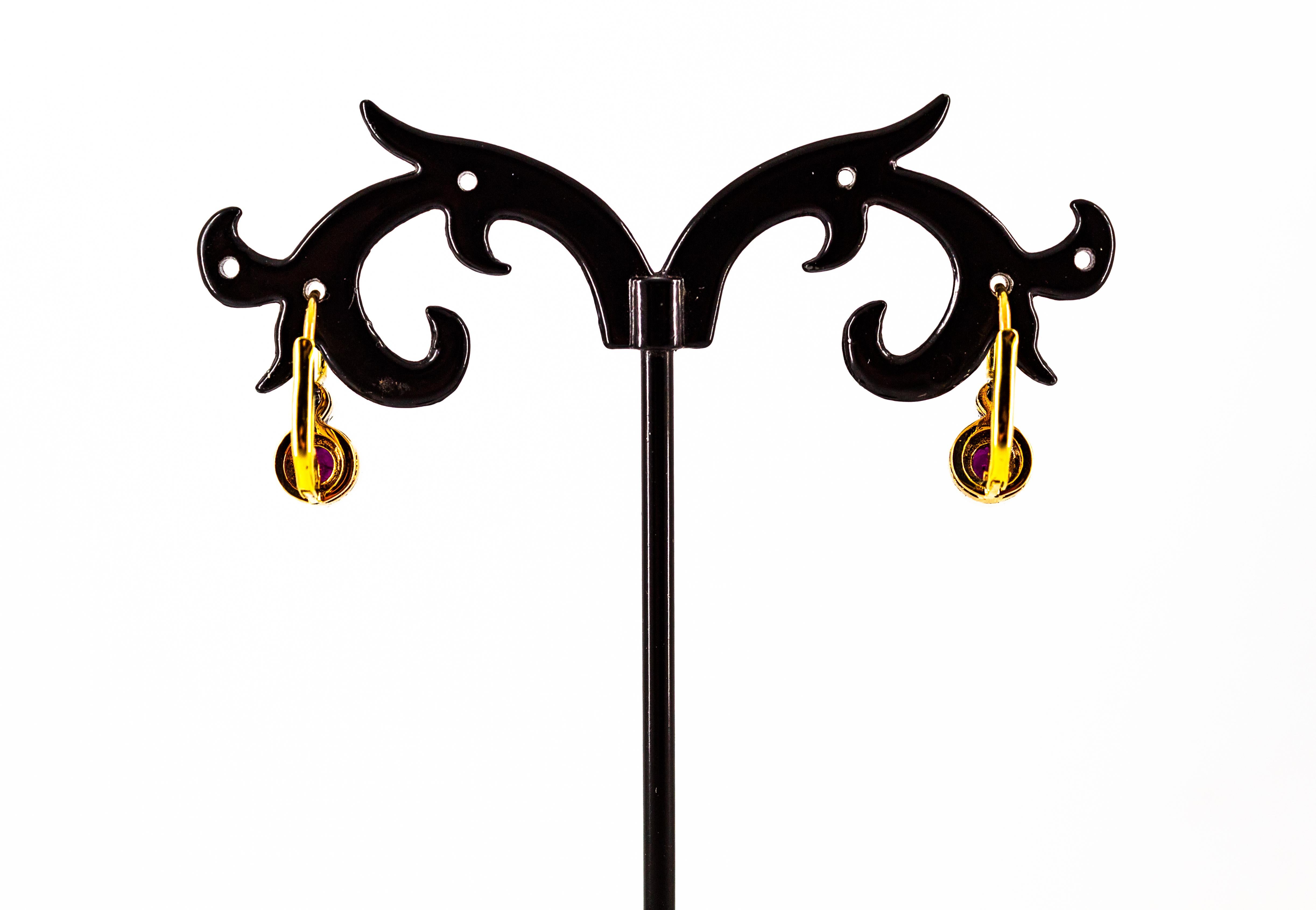 Art Deco Style 1.02 Carat Ruby White Diamond Yellow Gold Lever-Back Earrings 14