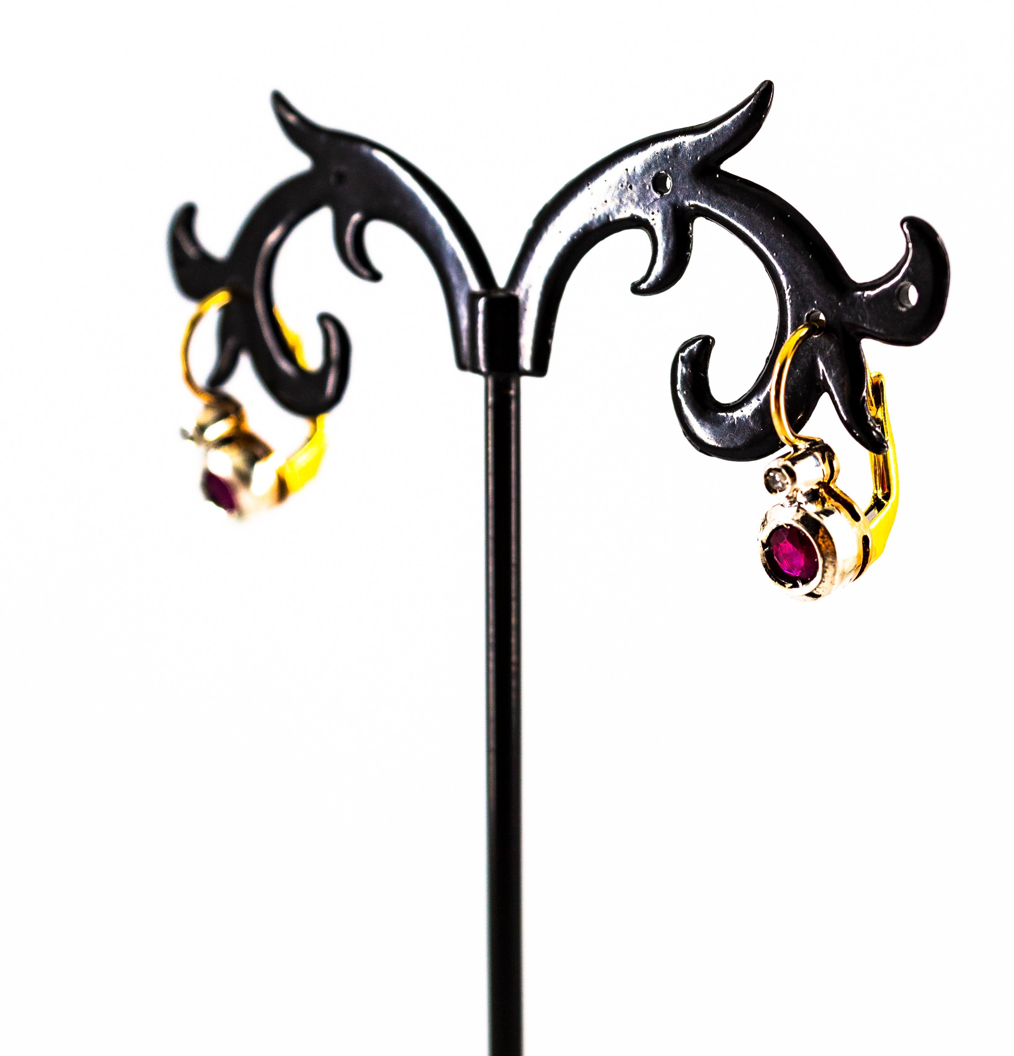 Art Deco Style 1.02 Carat Ruby White Diamond Yellow Gold Lever-Back Earrings For Sale 15
