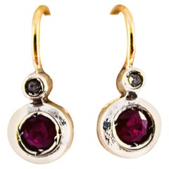 Art Deco Style 1.02 Carat Ruby White Diamond Yellow Gold Lever-Back Earrings