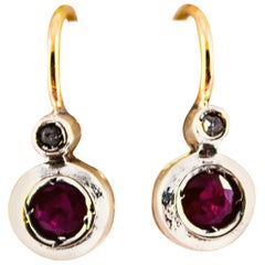 Art Deco Style 1.02 Carat Ruby White Diamond Yellow Gold Lever-Back Earrings