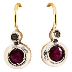 Art Deco Style 1.02 Carat Ruby White Diamond Yellow Gold Lever-Back Earrings