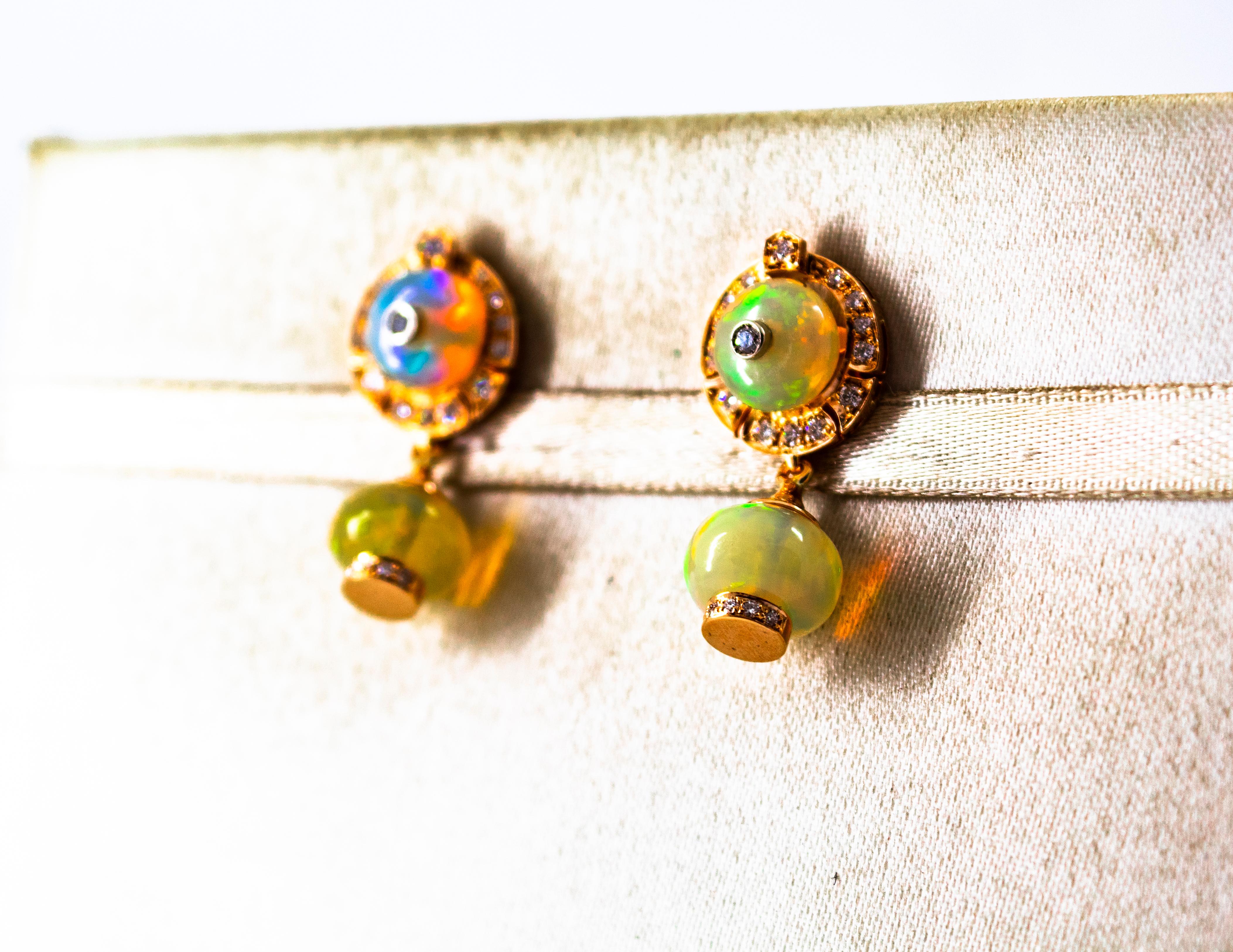 Clous d'oreilles en or jaune avec opale et diamants blancs de 10,45 carats, style Art déco en vente 6