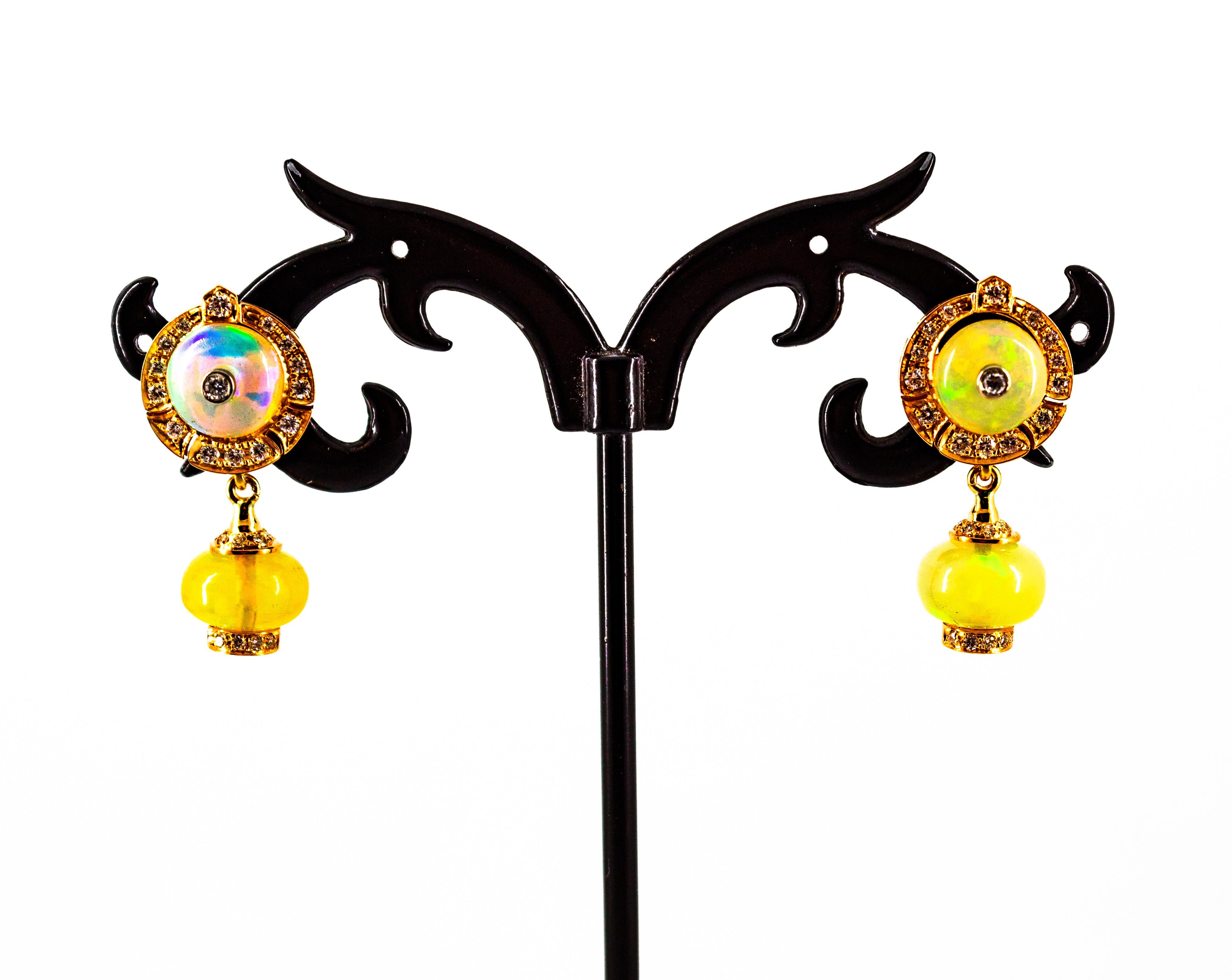 Clous d'oreilles en or jaune avec opale et diamants blancs de 10,45 carats, style Art déco en vente 7
