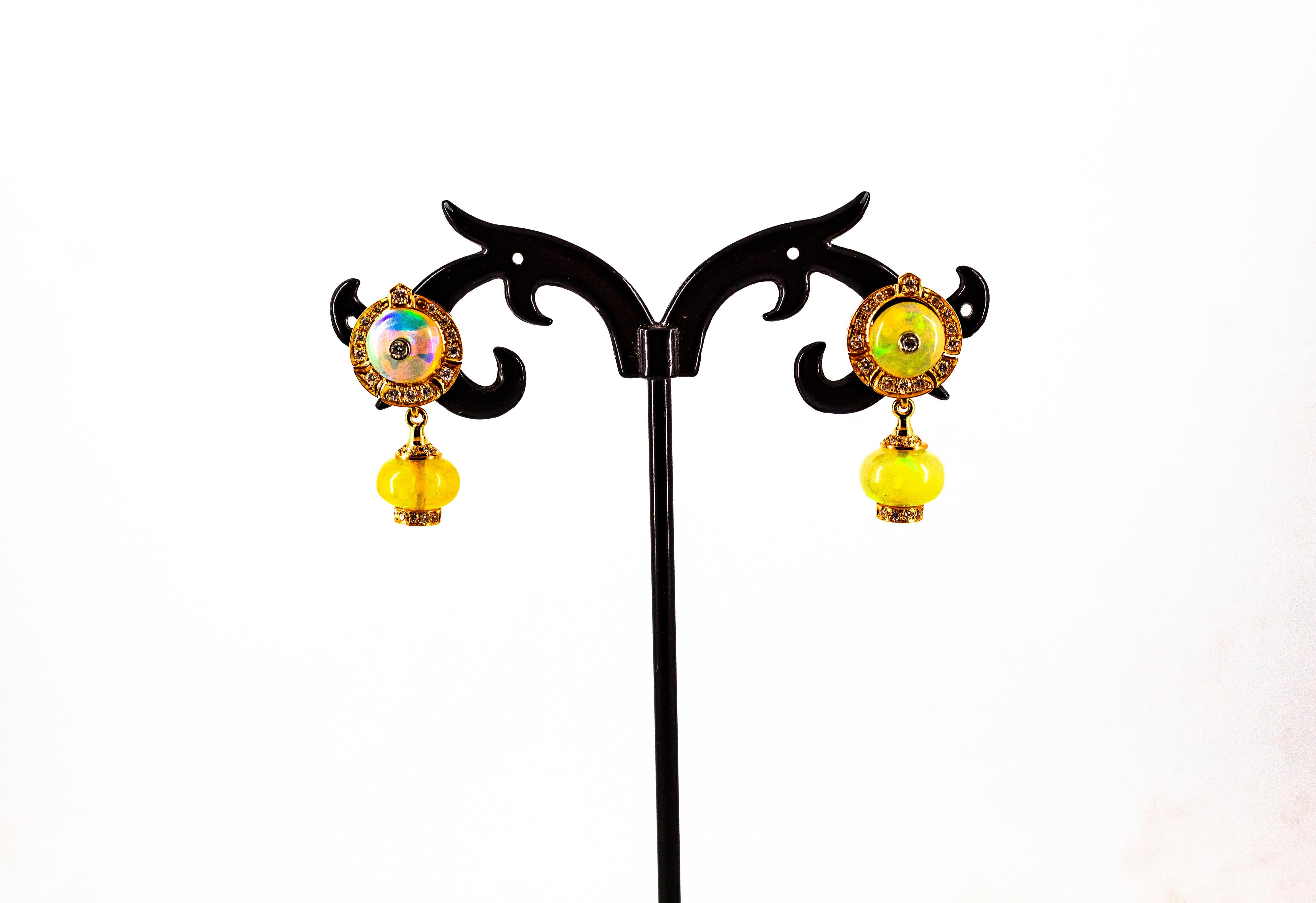 Clous d'oreilles en or jaune avec opale et diamants blancs de 10,45 carats, style Art déco en vente 8
