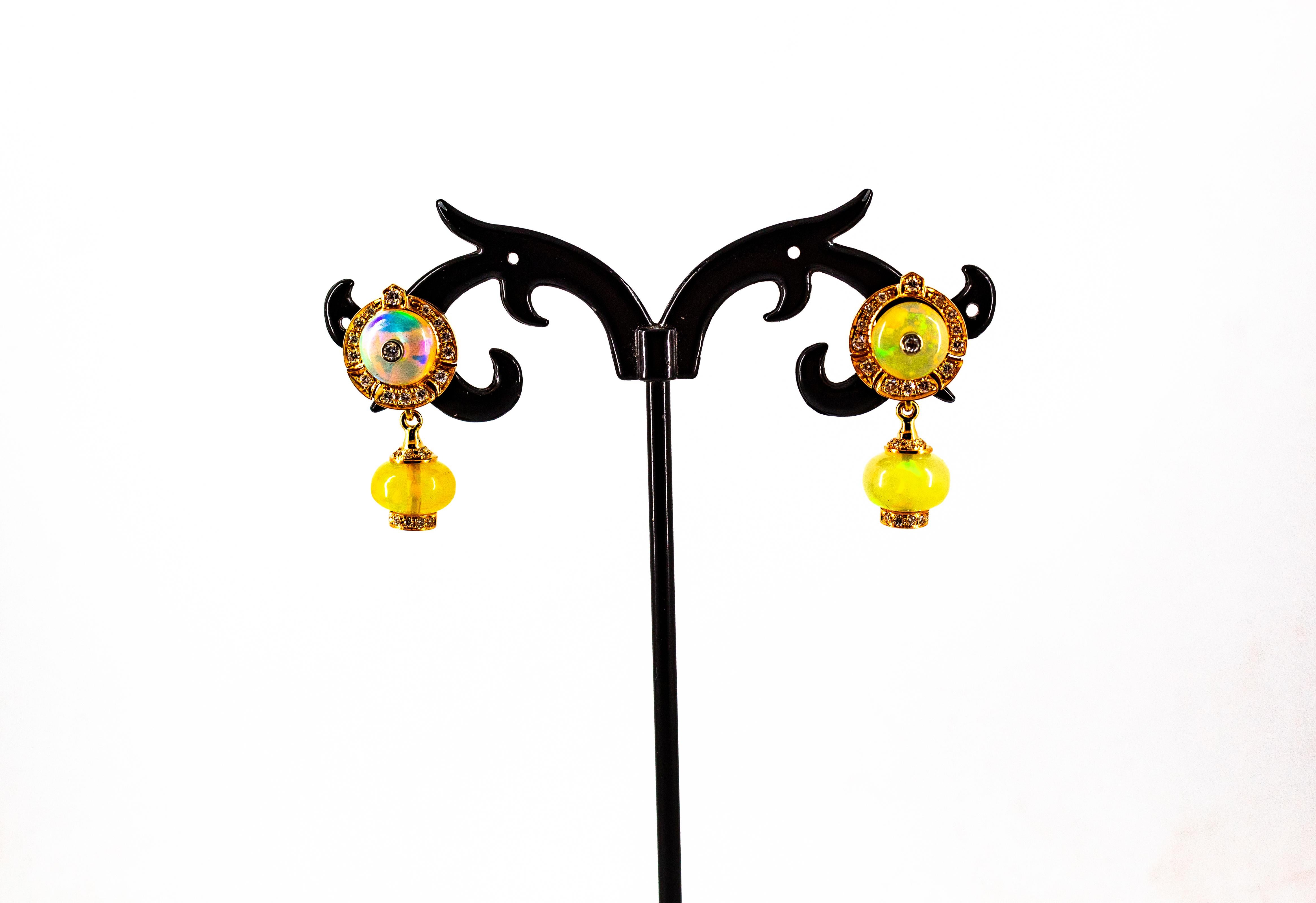 Art Deco Style 10.45 Carat White Diamond Opal Yellow Gold Dangle Stud Earrings 9