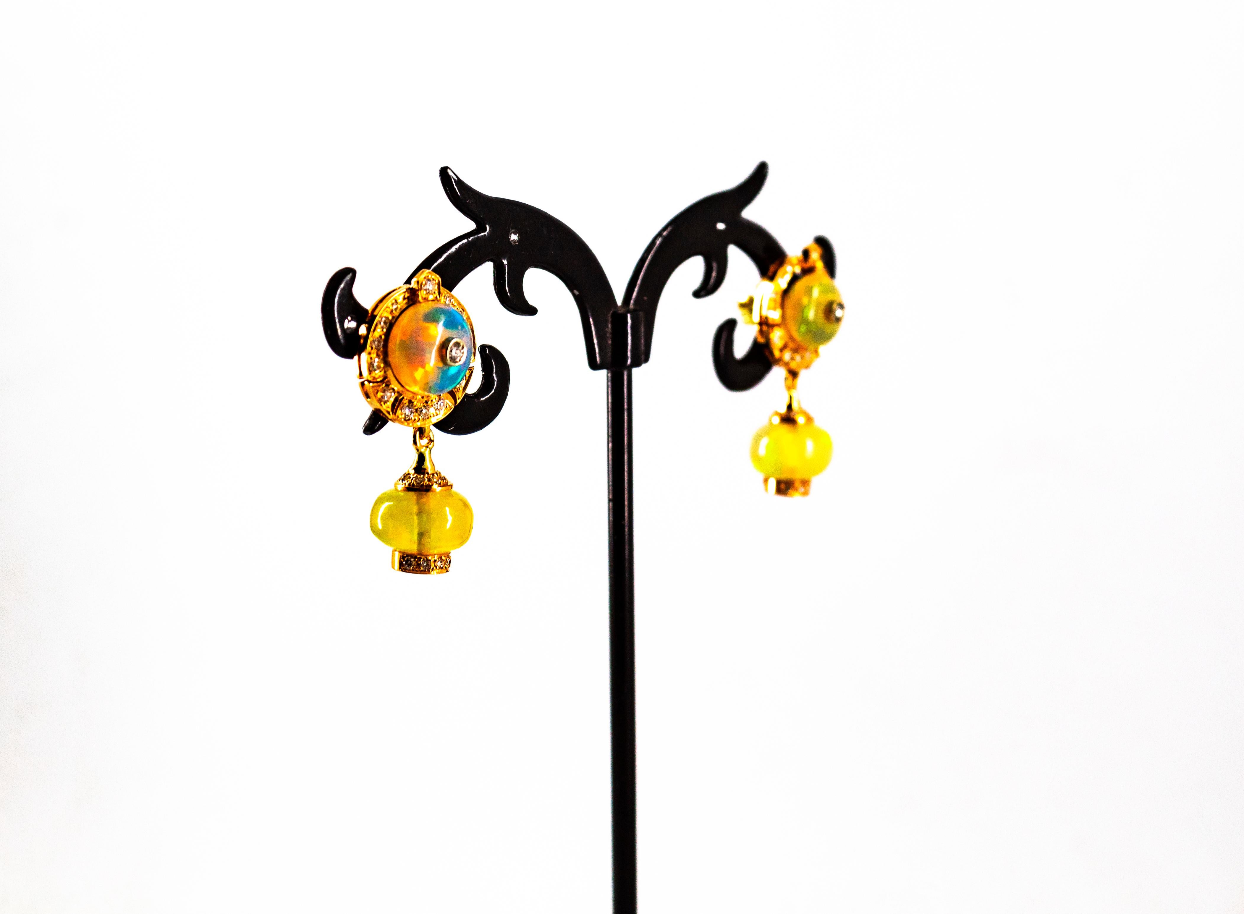 Art Deco Style 10.45 Carat White Diamond Opal Yellow Gold Dangle Stud Earrings 10