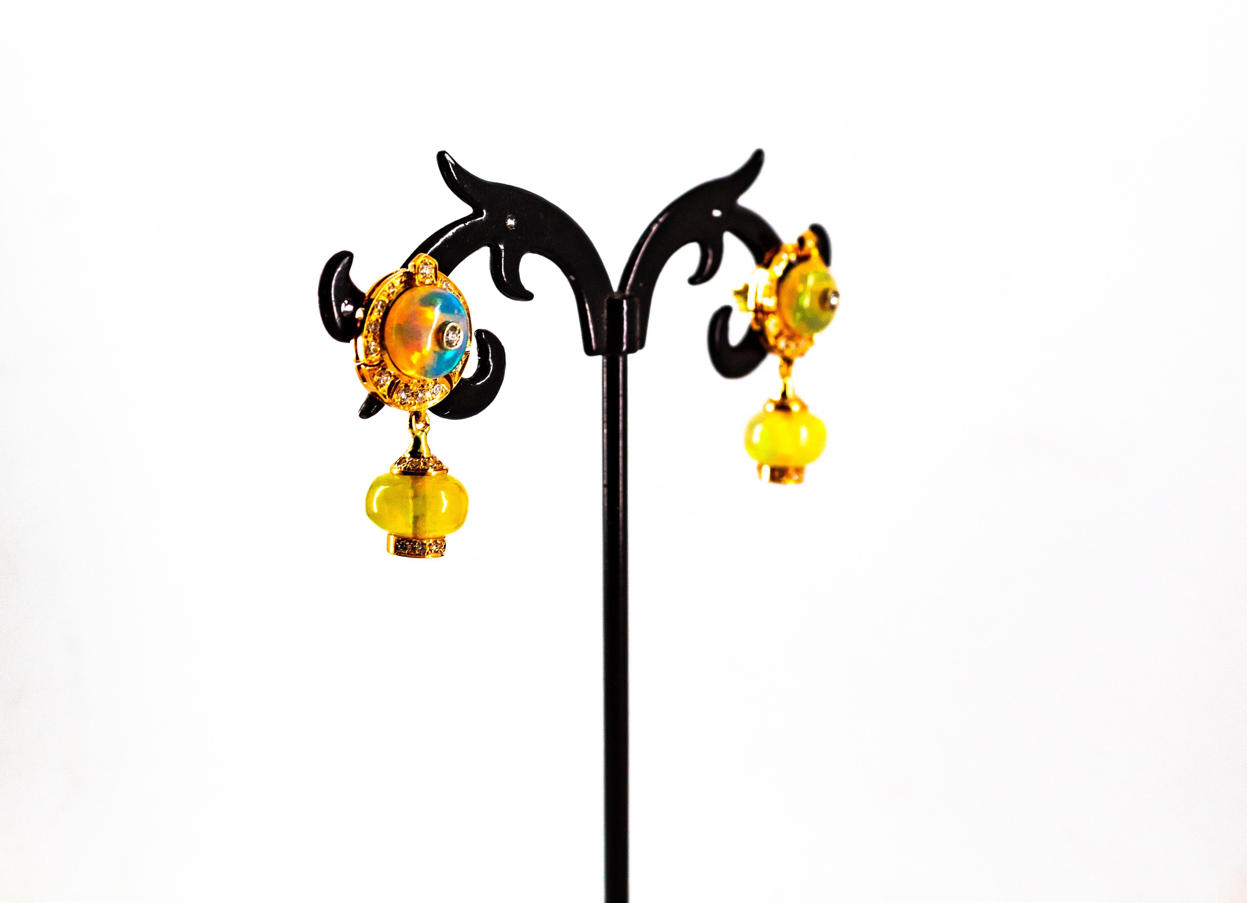 Art Deco Style 10.45 Carat White Diamond Opal Yellow Gold Dangle Stud Earrings 11