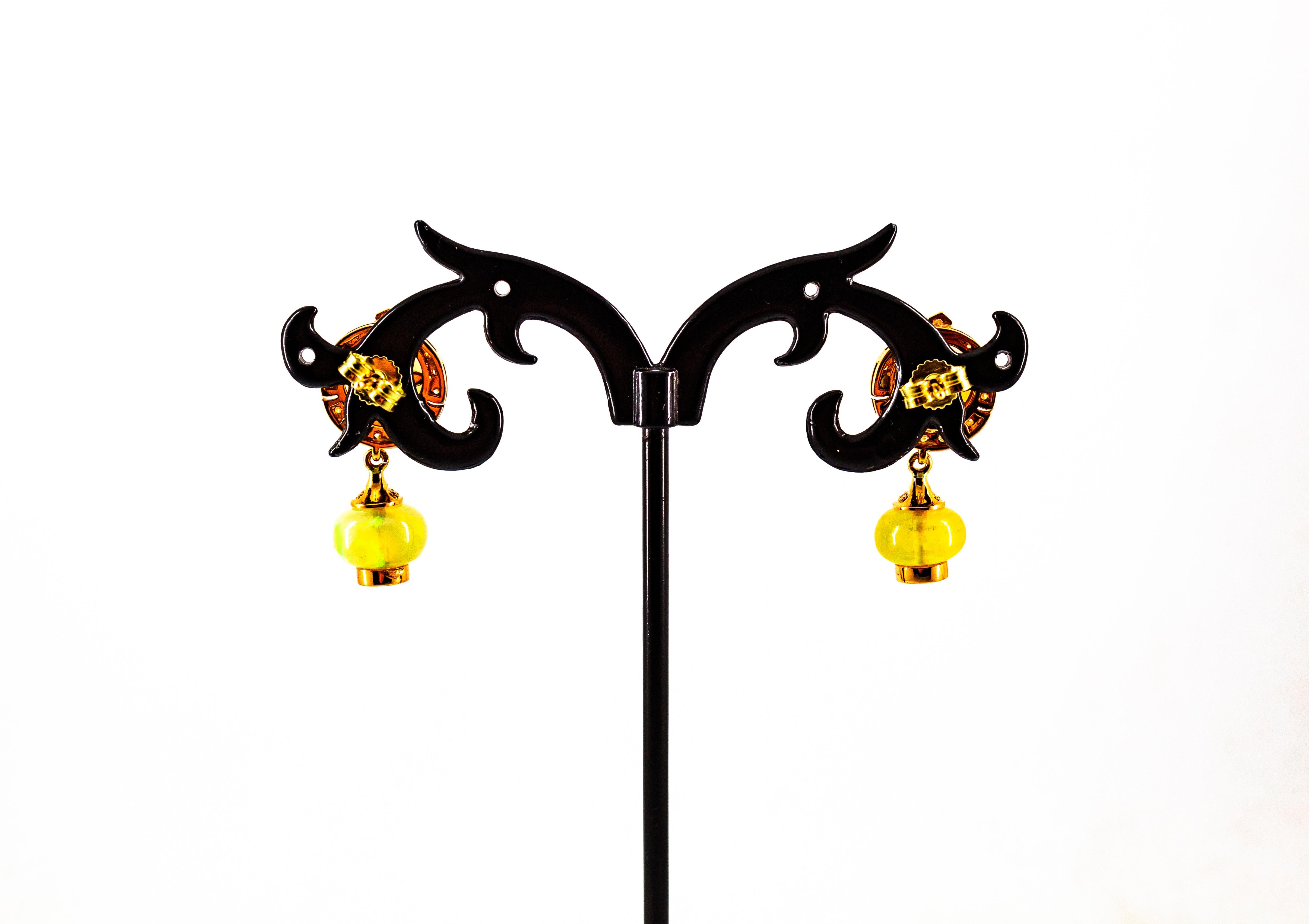 Art Deco Style 10.45 Carat White Diamond Opal Yellow Gold Dangle Stud Earrings 12