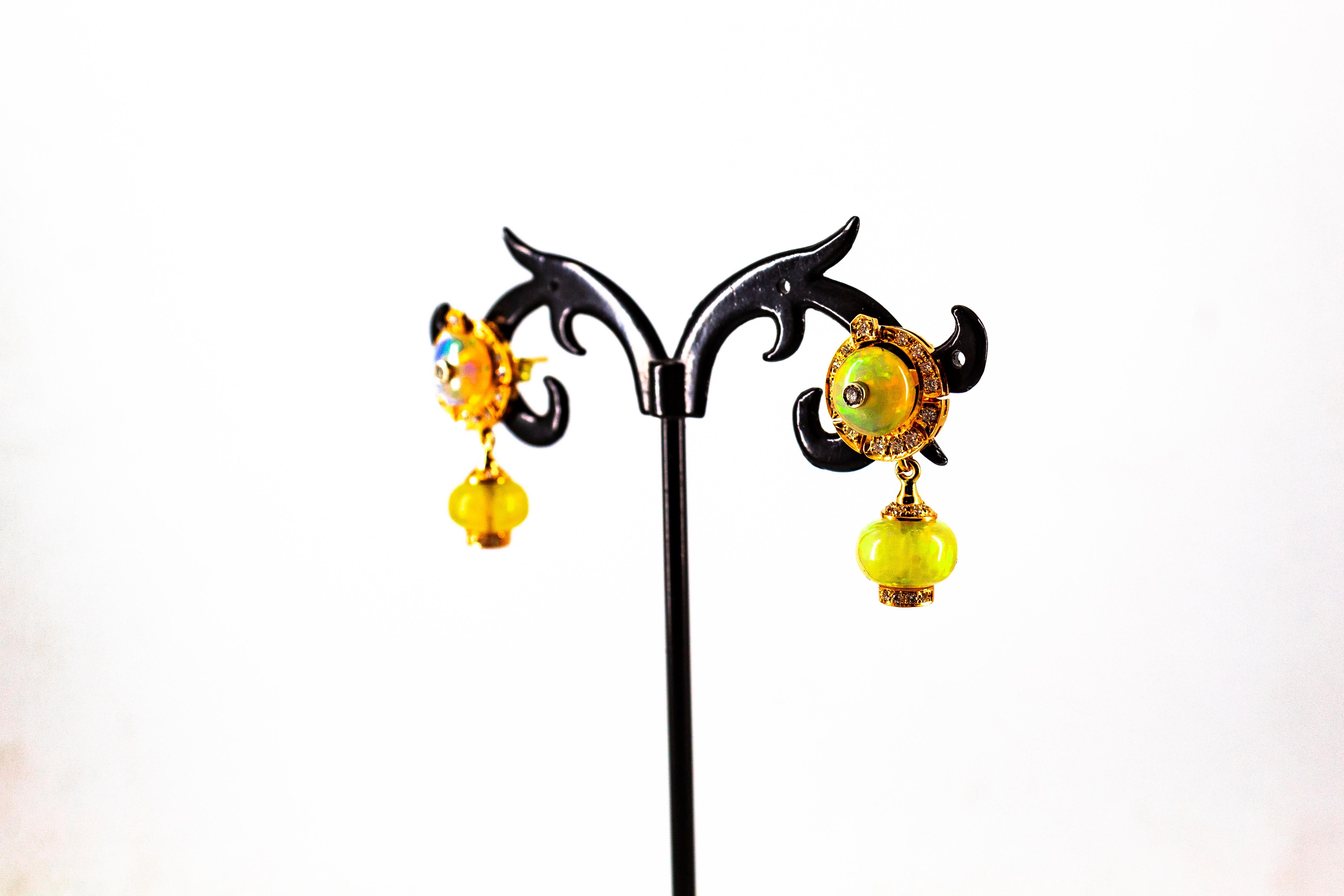 Art Deco Style 10.45 Carat White Diamond Opal Yellow Gold Dangle Stud Earrings 13