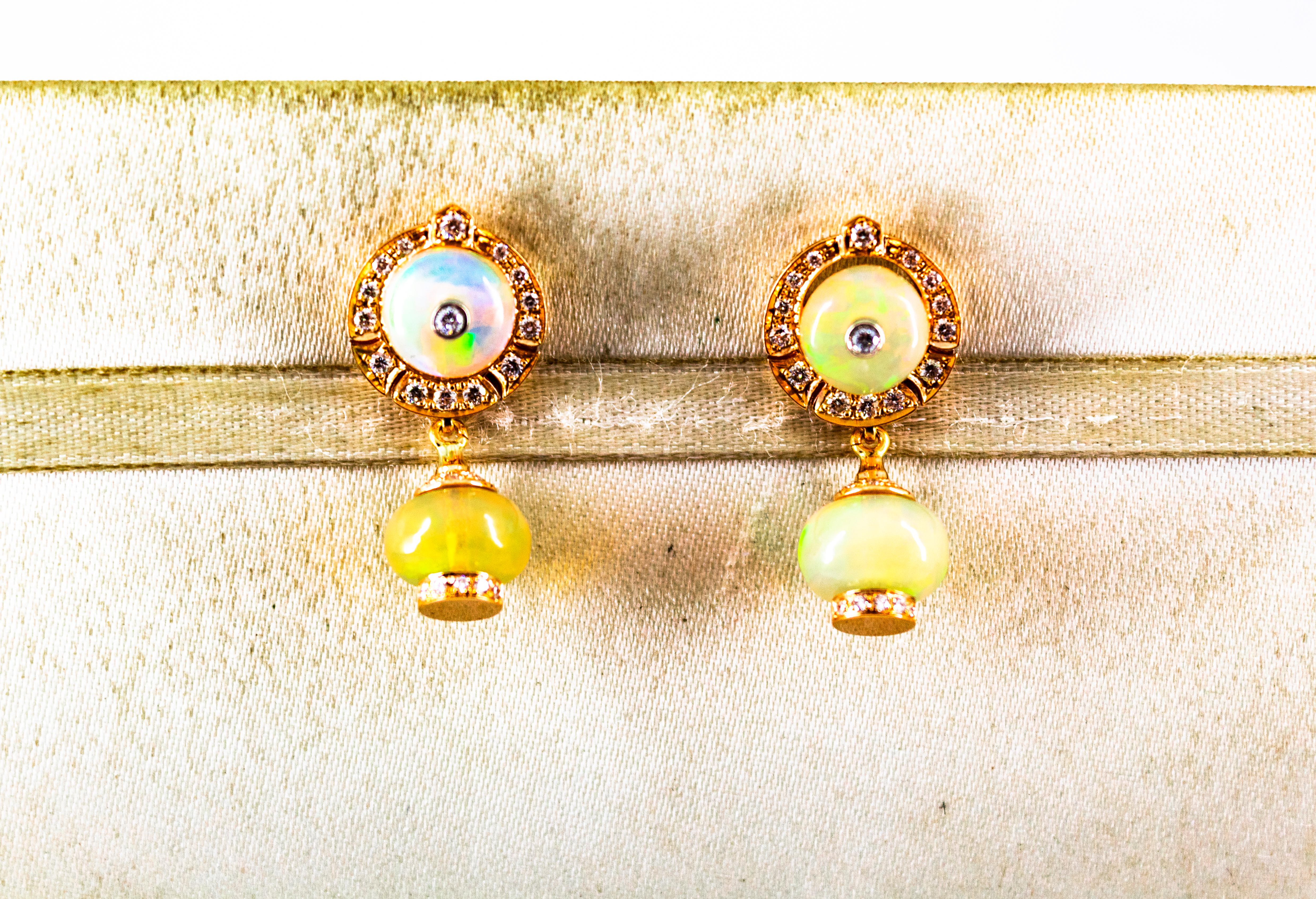 Art Deco Style 10.45 Carat White Diamond Opal Yellow Gold Dangle Stud Earrings 1