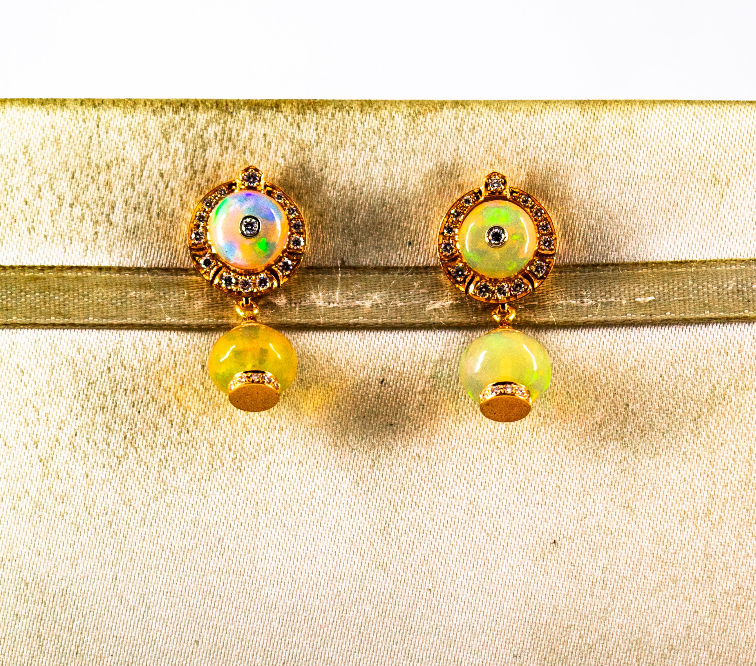 Art Deco Style 10.45 Carat White Diamond Opal Yellow Gold Dangle Stud Earrings 2