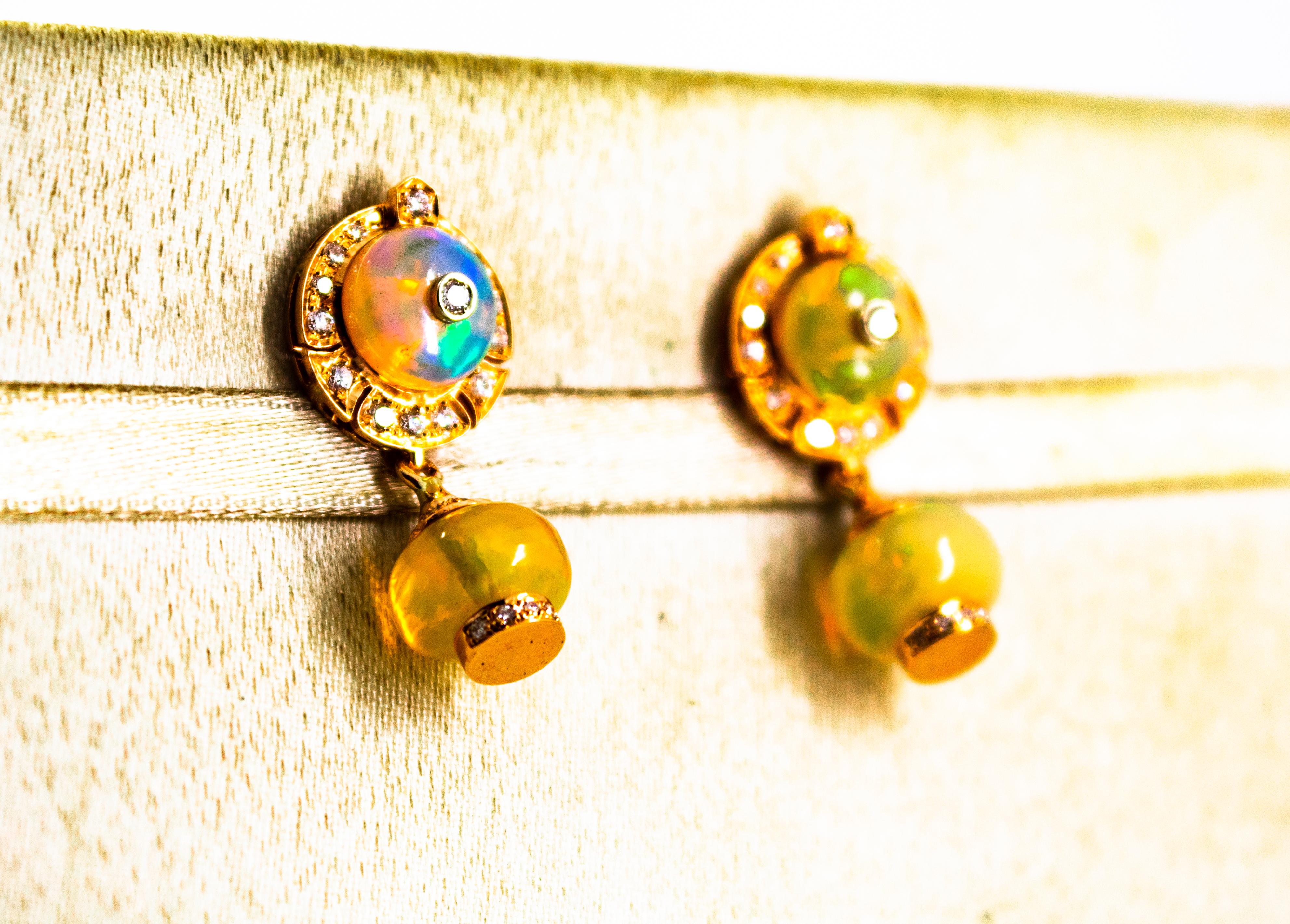Clous d'oreilles en or jaune avec opale et diamants blancs de 10,45 carats, style Art déco en vente 3