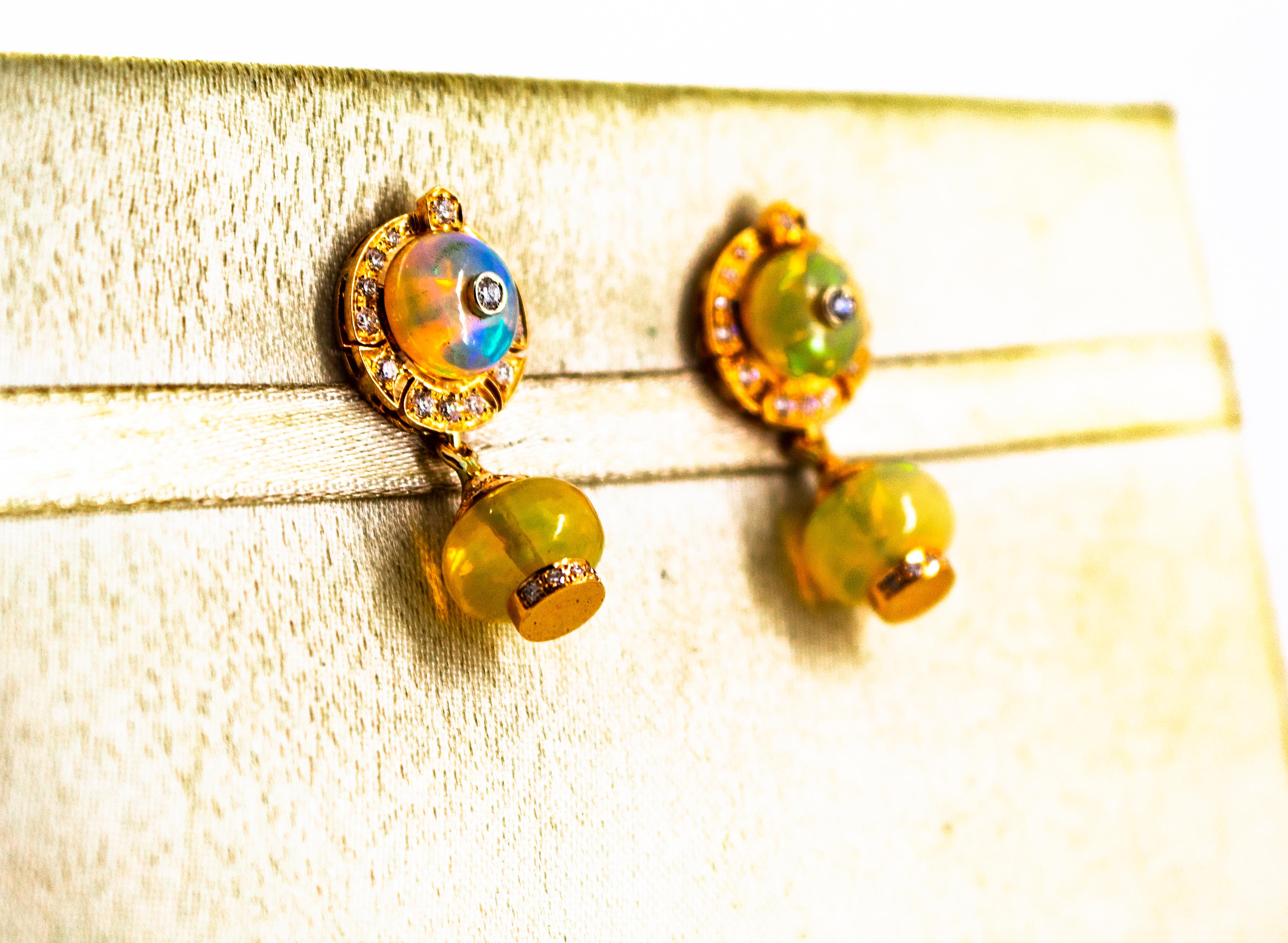 Clous d'oreilles en or jaune avec opale et diamants blancs de 10,45 carats, style Art déco en vente 4