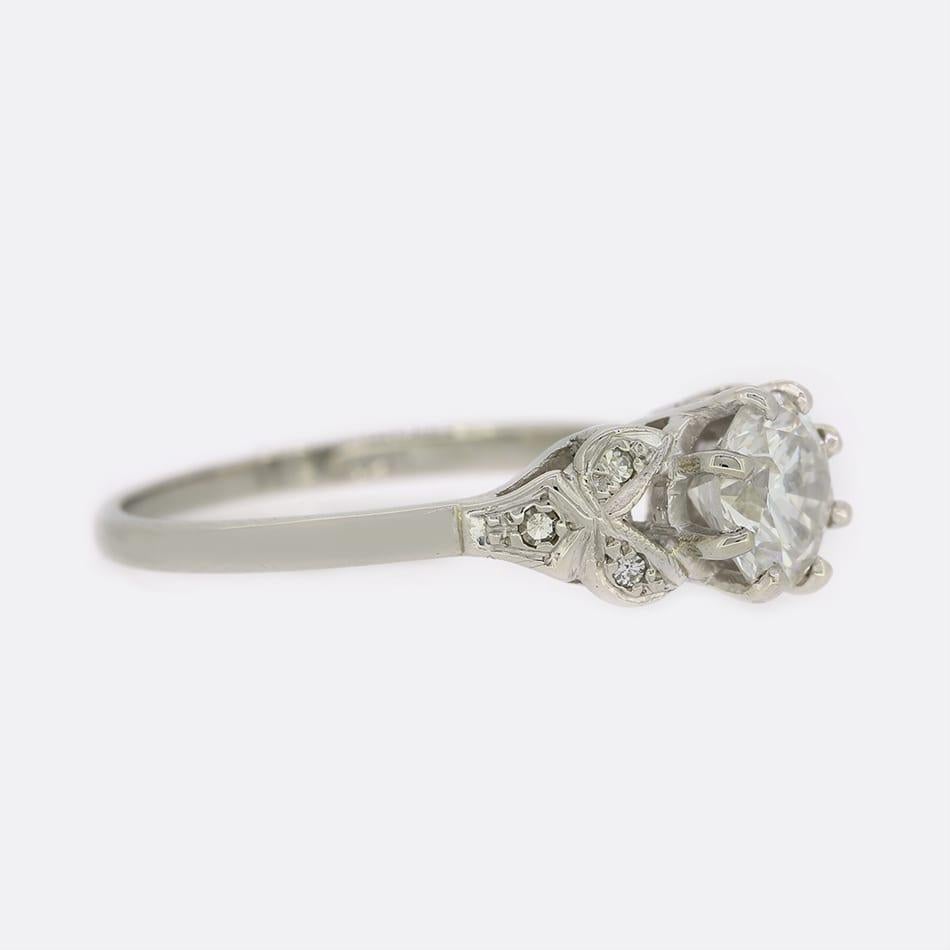 Single Cut Art Deco Style 1.05 Carat Diamond Solitaire Ring For Sale