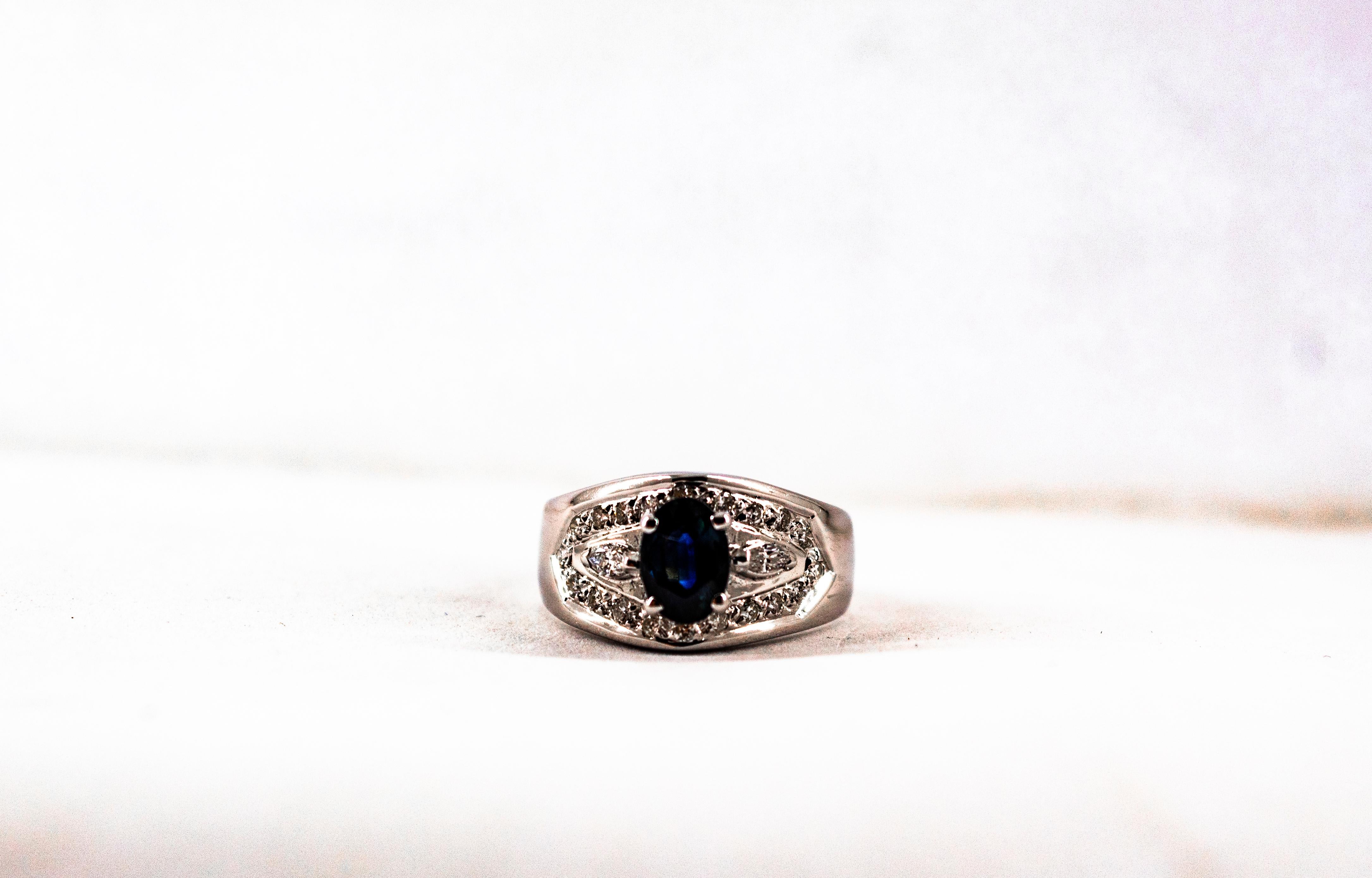 Art Deco Style 1.05 Carat Modern Round Cut Diamond Blue Sapphire White Gold Ring For Sale 5
