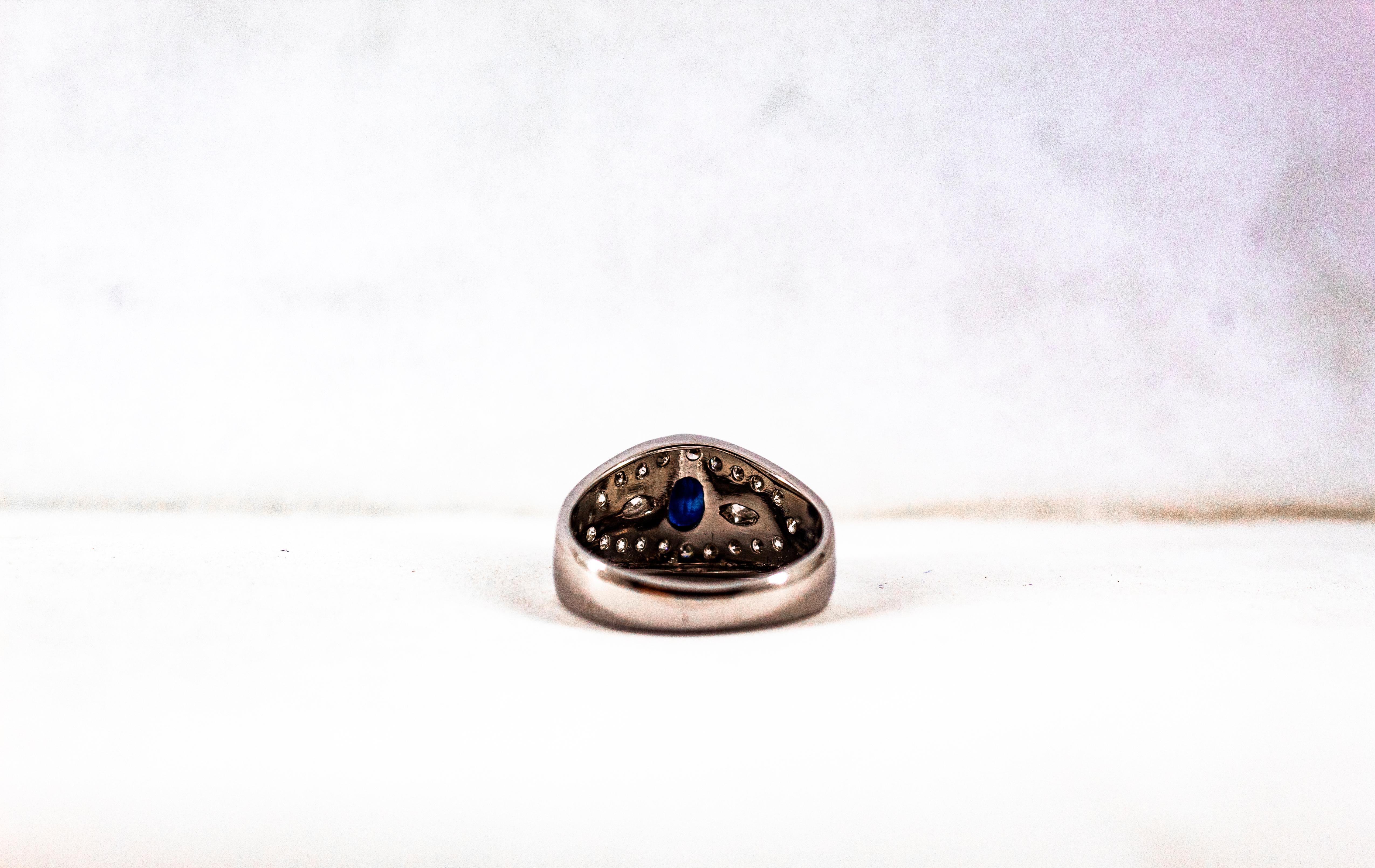 Art Deco Style 1.05 Carat Modern Round Cut Diamond Blue Sapphire White Gold Ring For Sale 9