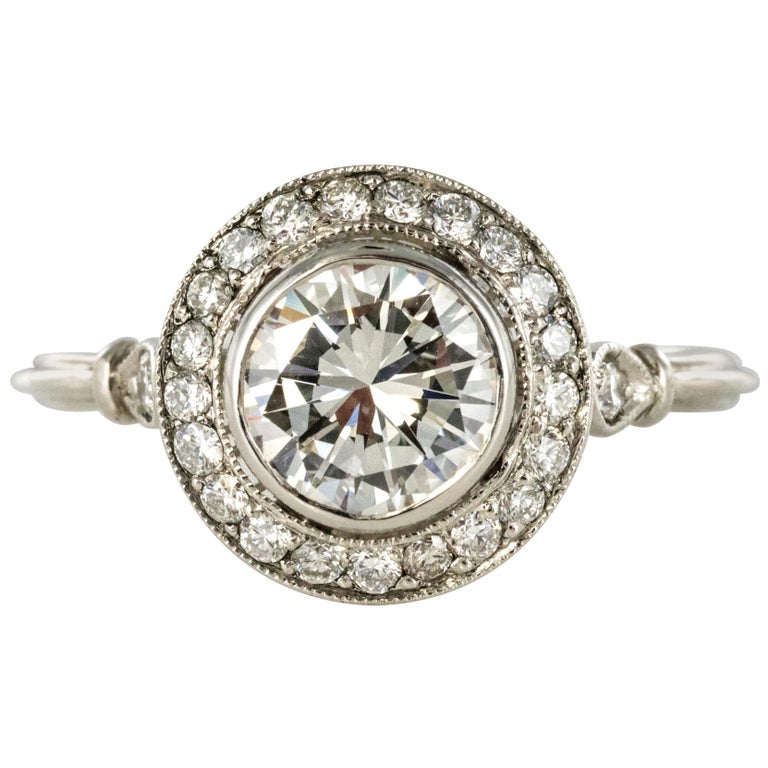 Art Deco Style 1.06 Carat Diamond Platinum Round Ring at 1stDibs