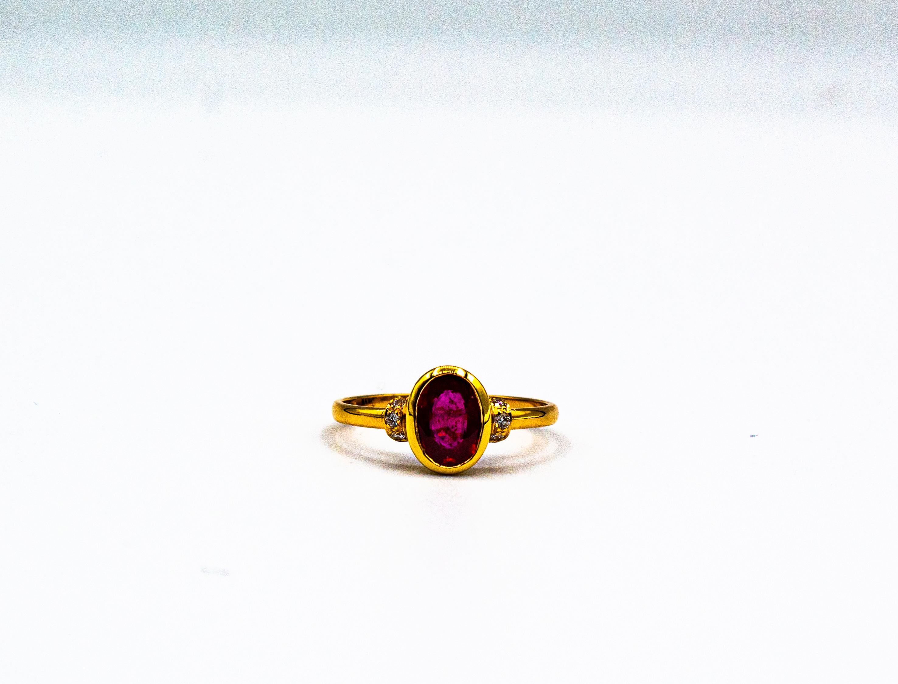 Art Deco Style 1.06 Carat White Diamond Oval Cut Ruby Yellow Gold Cocktail Ring 5
