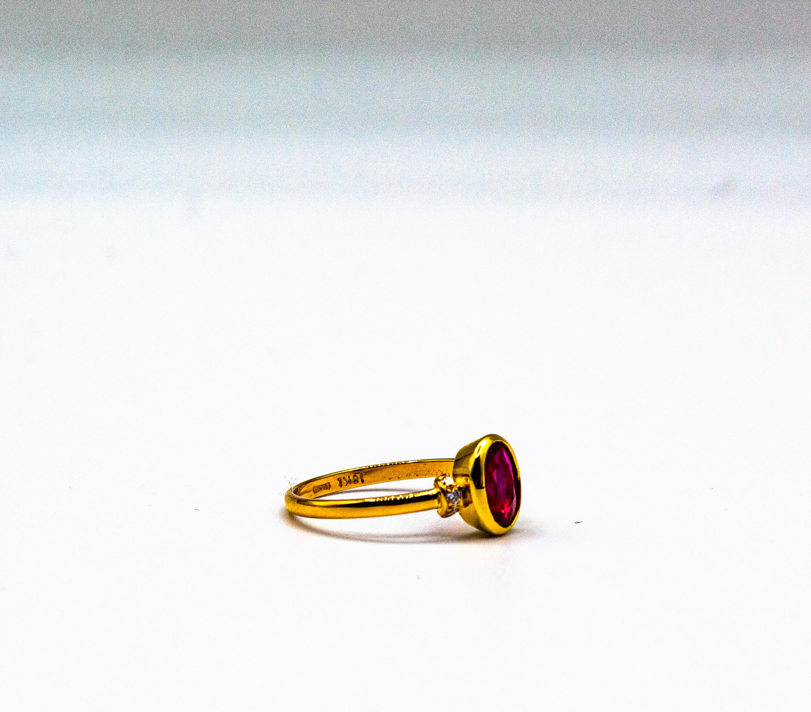 Art Deco Style 1.06 Carat White Diamond Oval Cut Ruby Yellow Gold Cocktail Ring 4