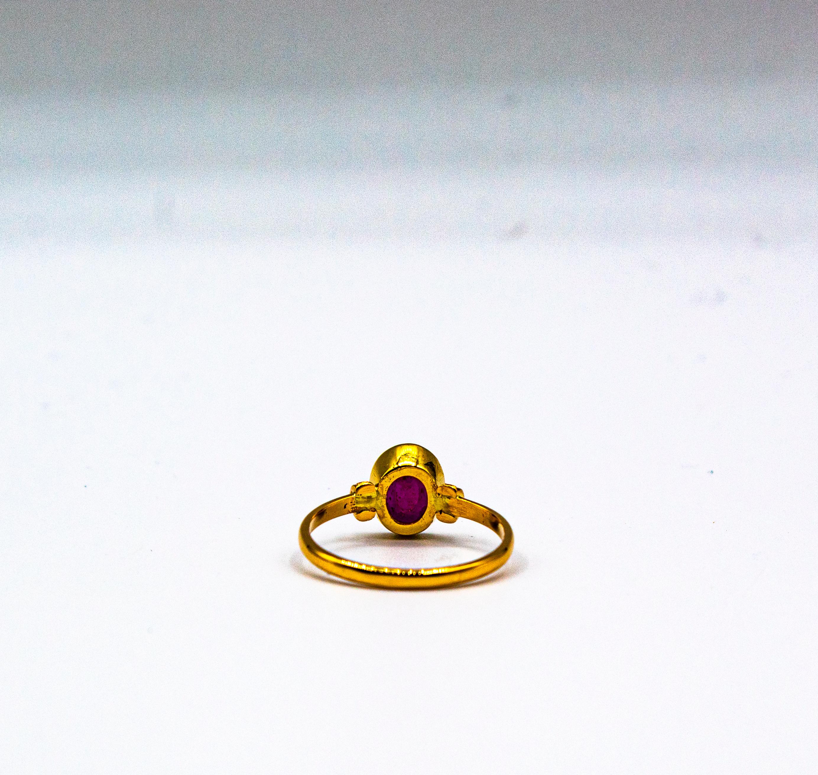 Art Deco Style 1.06 Carat White Diamond Oval Cut Ruby Yellow Gold Cocktail Ring 7