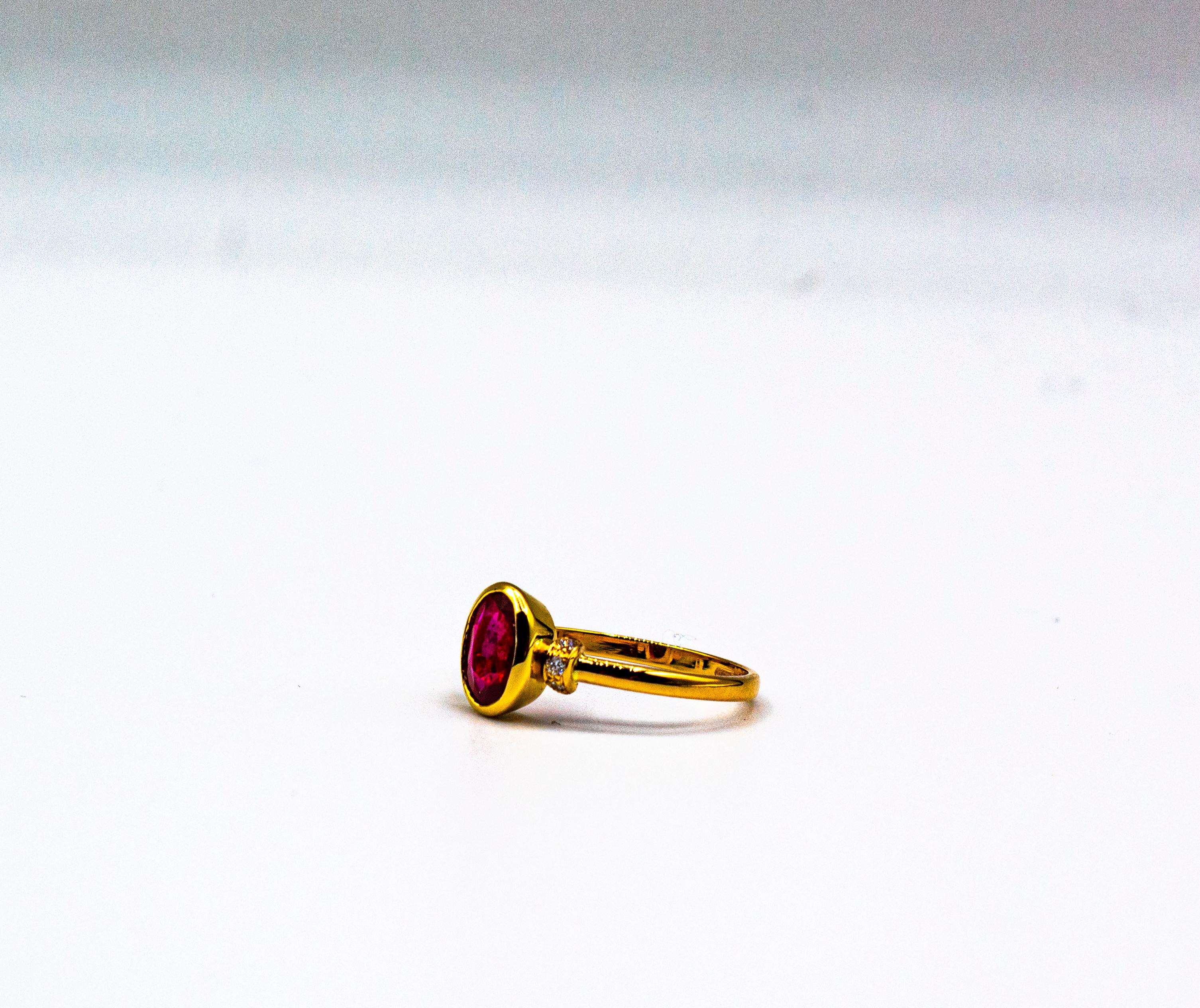 Art Deco Style 1.06 Carat White Diamond Oval Cut Ruby Yellow Gold Cocktail Ring 8