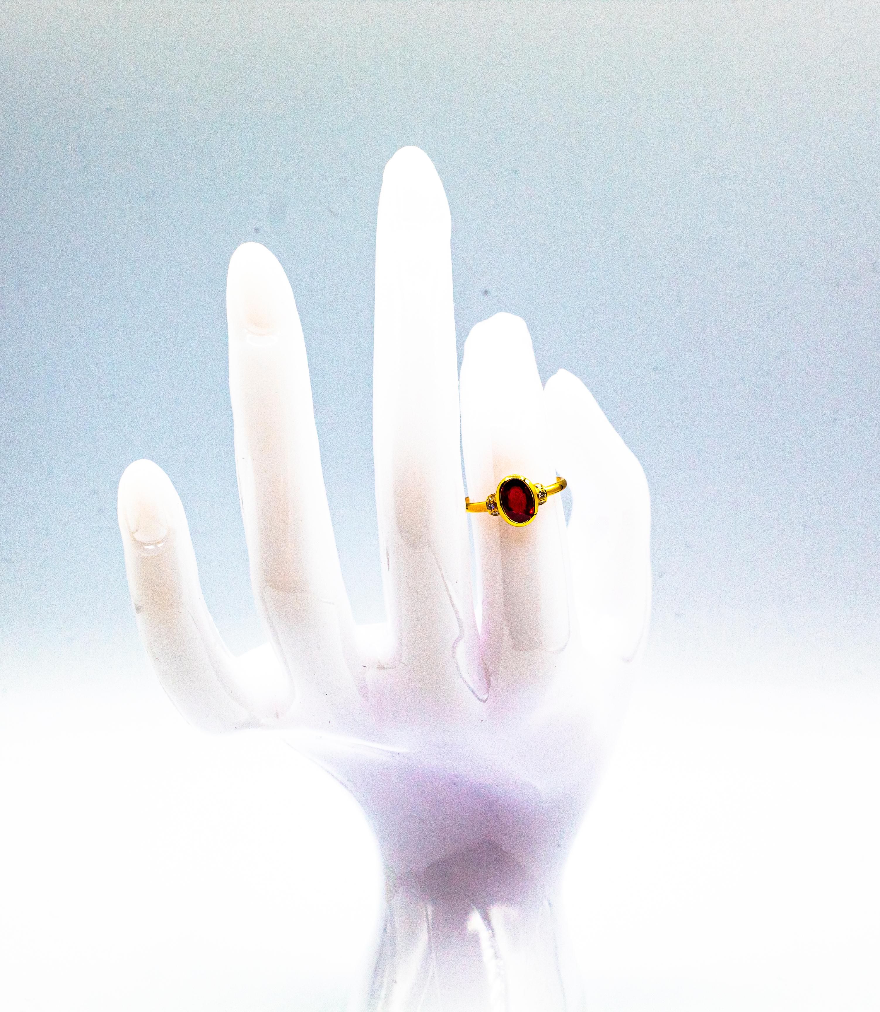 Art Deco Style 1.06 Carat White Diamond Oval Cut Ruby Yellow Gold Cocktail Ring For Sale 9