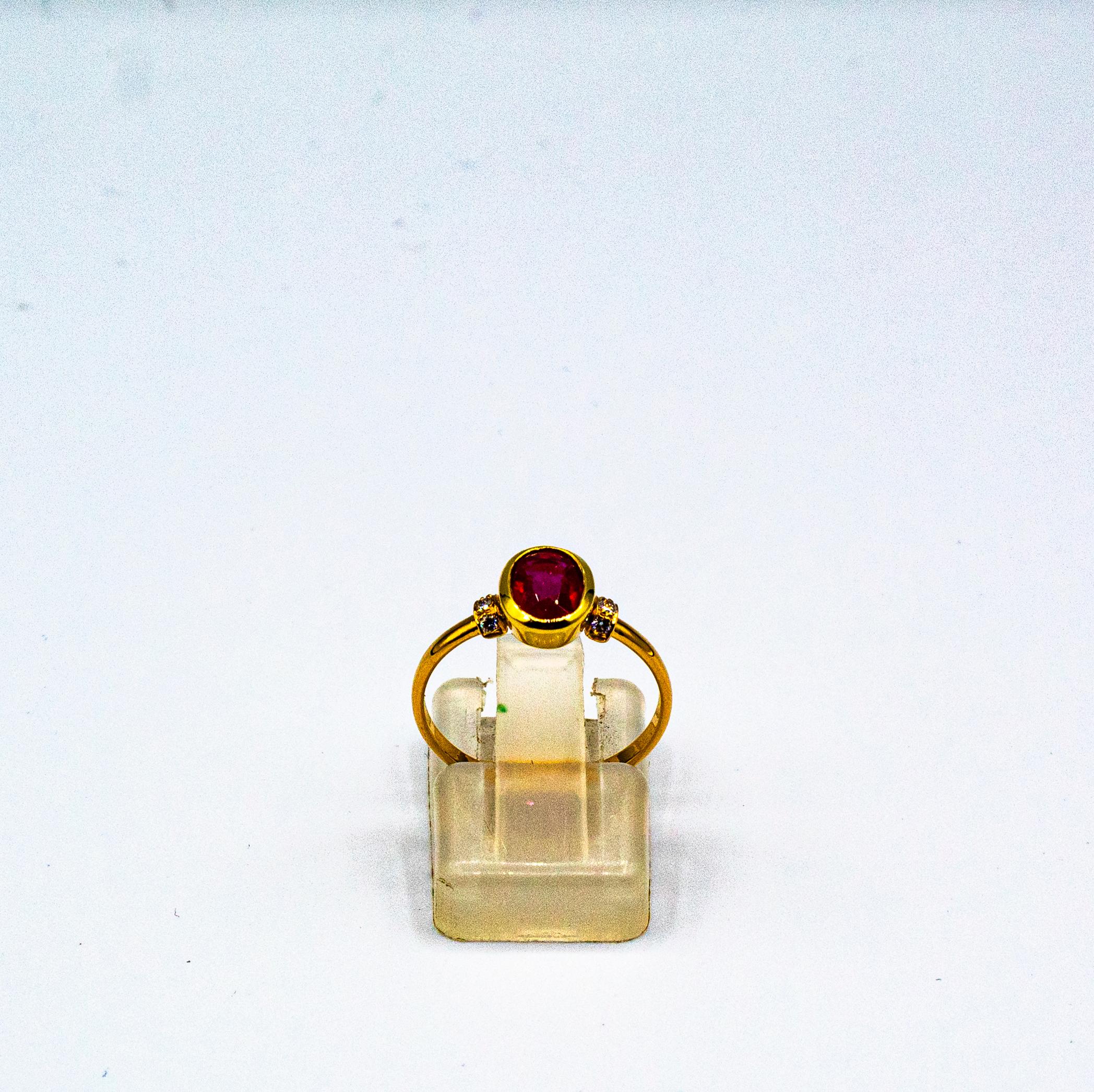 This Ring is made of 18K Yellow Gold.
This Ring has 0.06 Carats of White Brilliant Cut Diamonds.
This Ring has a 1.00 Carats Oval Cut Ruby.
This Ring is inspired by Art Deco.

Size ITA: 10 USA: 5 1/4

We're a workshop so every piece is handmade,