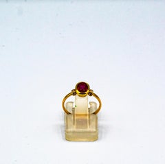 Art Deco Style 1.06 Carat White Diamond Oval Cut Ruby Yellow Gold Cocktail Ring