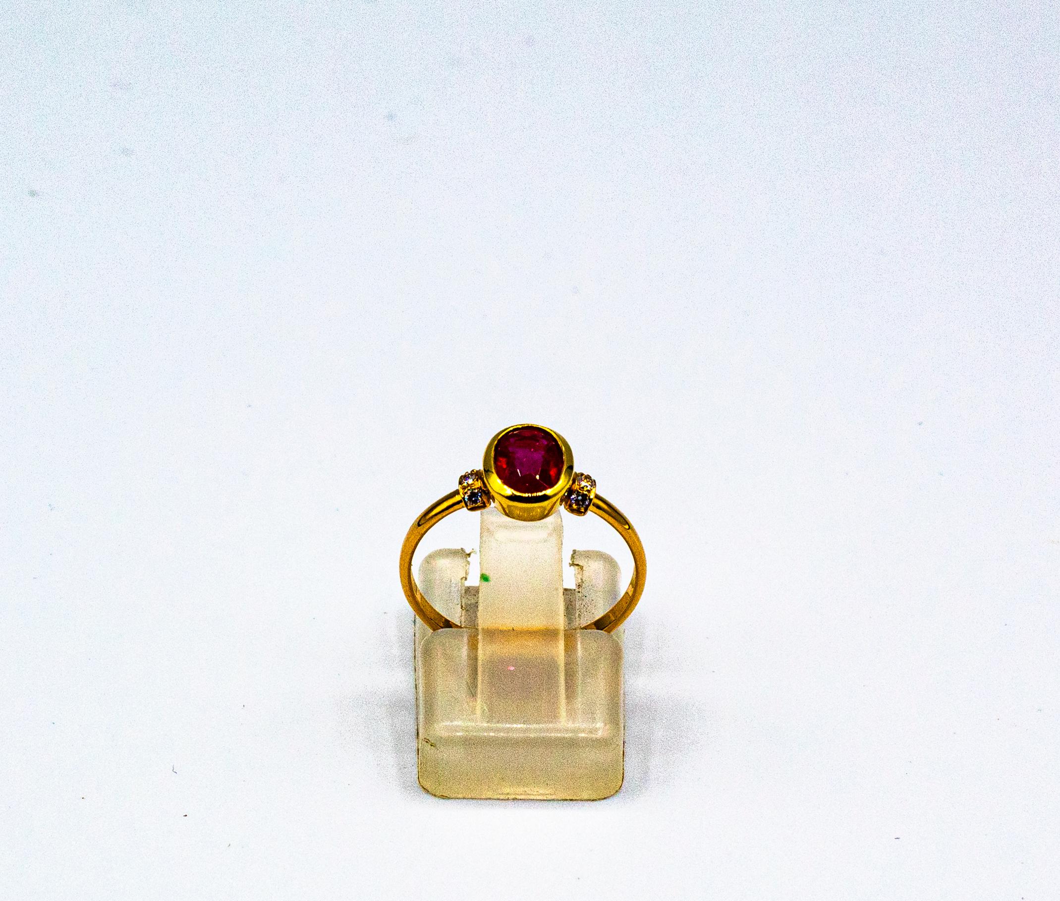 Brilliant Cut Art Deco Style 1.06 Carat White Diamond Oval Cut Ruby Yellow Gold Cocktail Ring