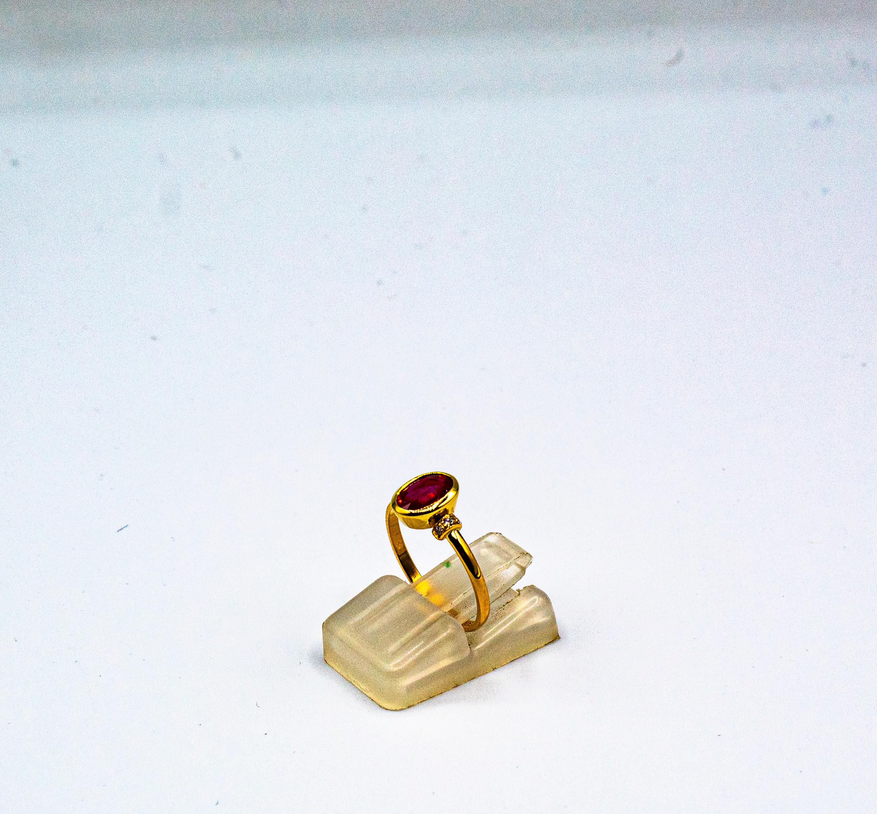 Art Deco Style 1.06 Carat White Diamond Oval Cut Ruby Yellow Gold Cocktail Ring In New Condition In Naples, IT