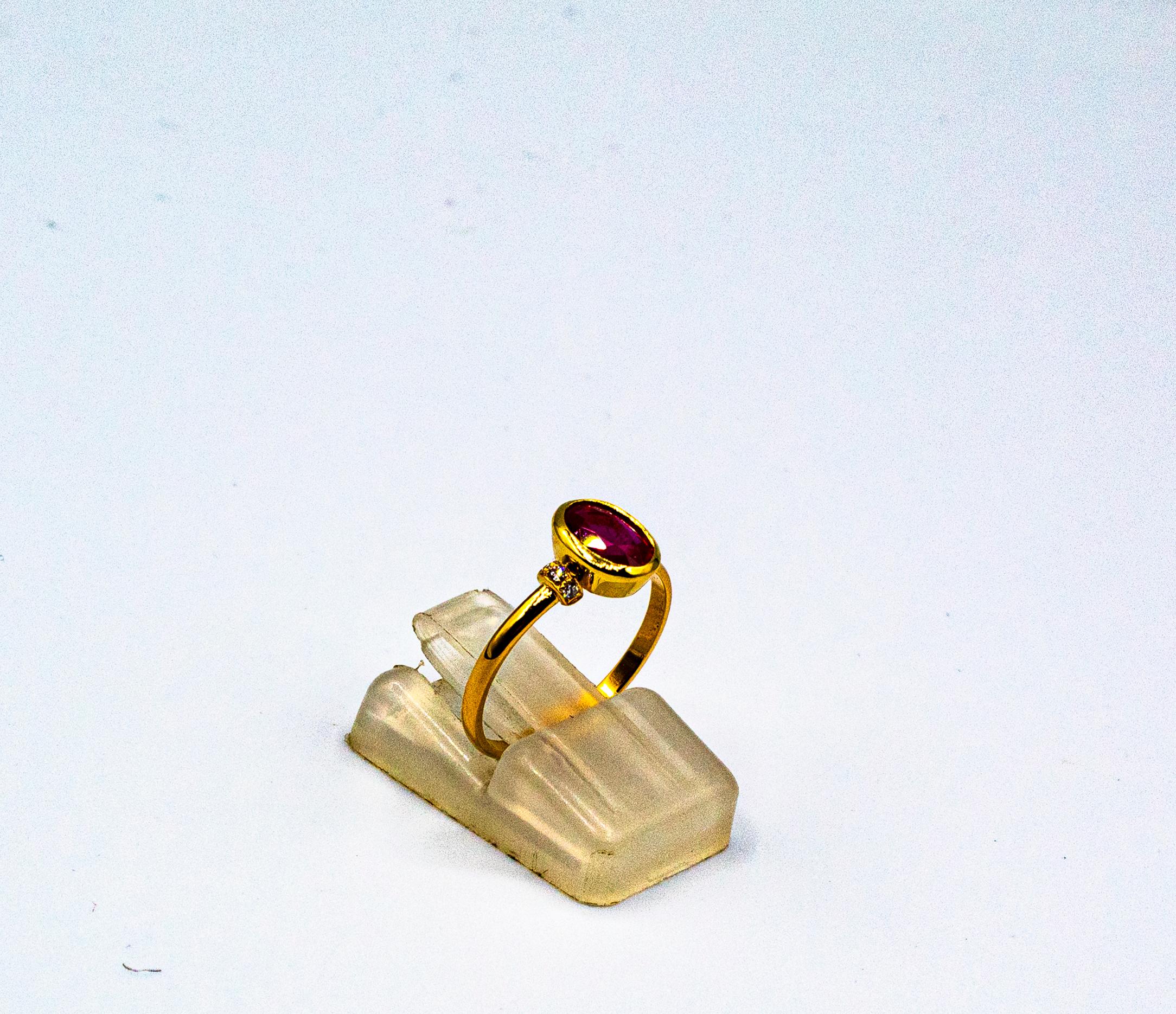 Art Deco Style 1.06 Carat White Diamond Oval Cut Ruby Yellow Gold Cocktail Ring 1